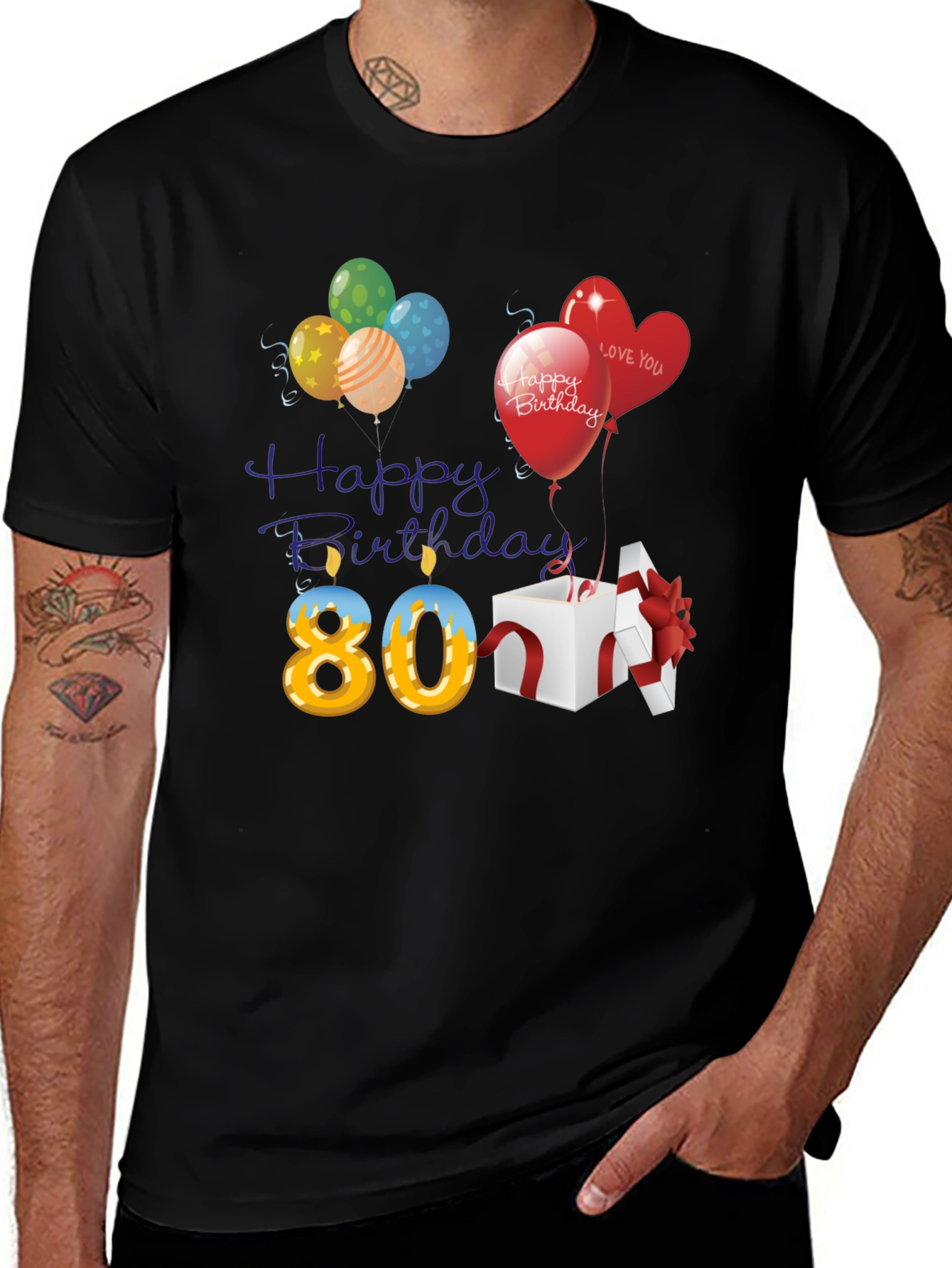 80th Birthday T-Shirt with Balloons and Gift