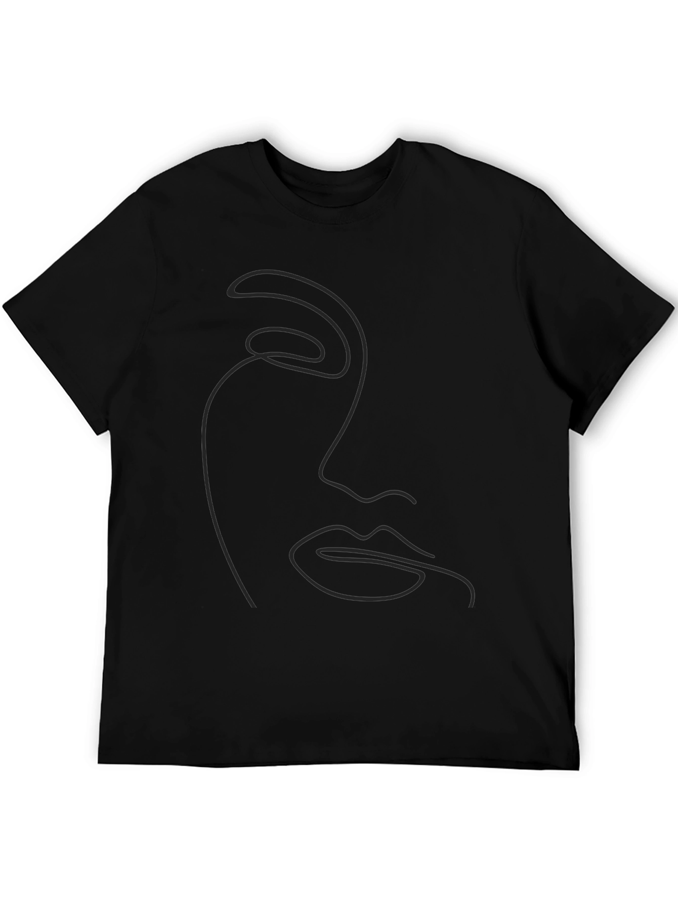 Minimalist Face Line Art Graphic Black T-Shirt