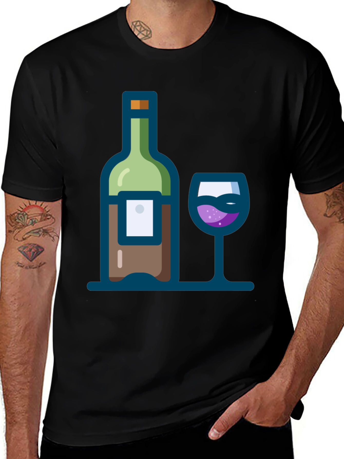 Wine Bottle and Glass Graphic Tee