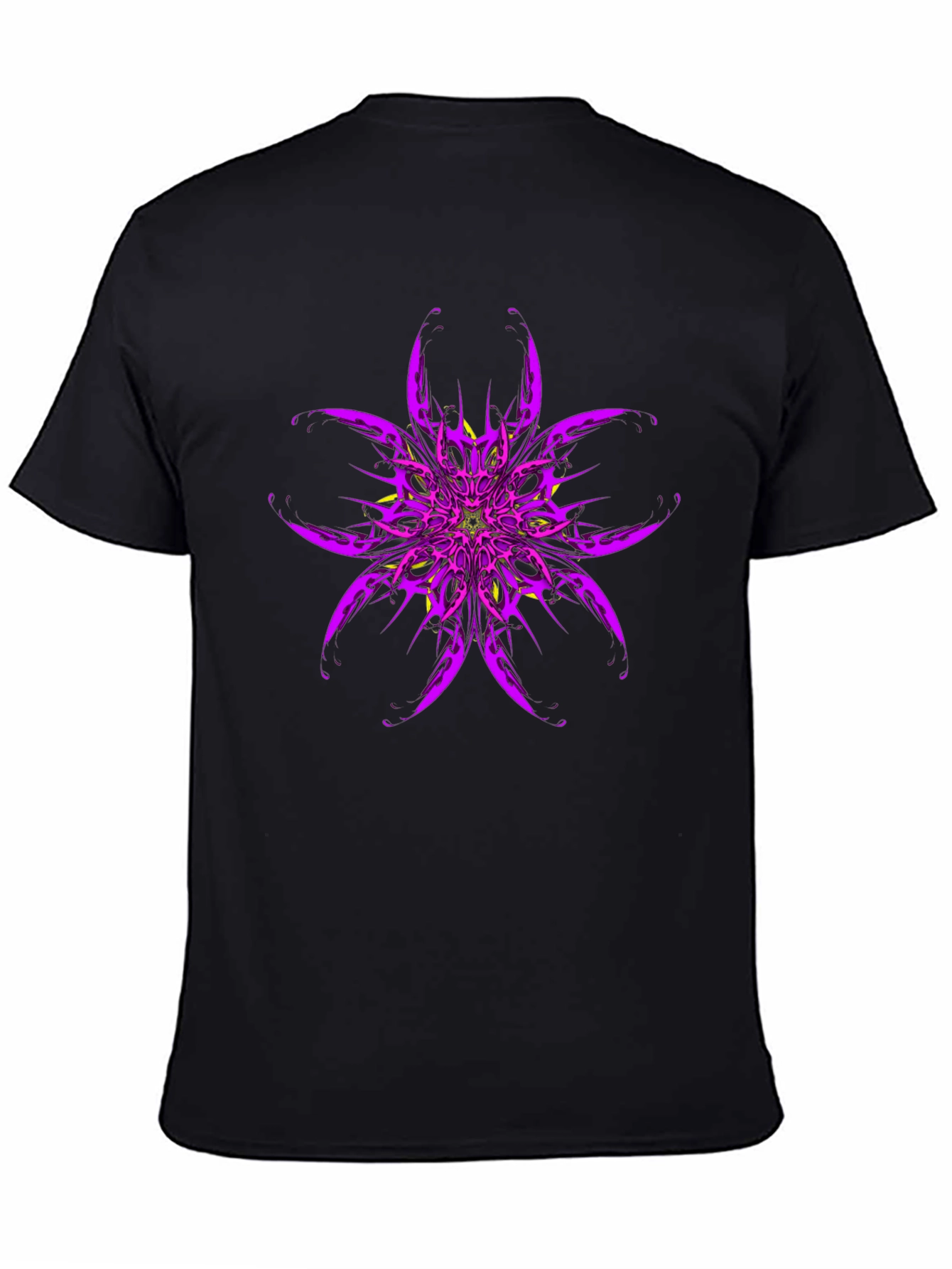 Purple Flower Graphic Print Black T-Shirt