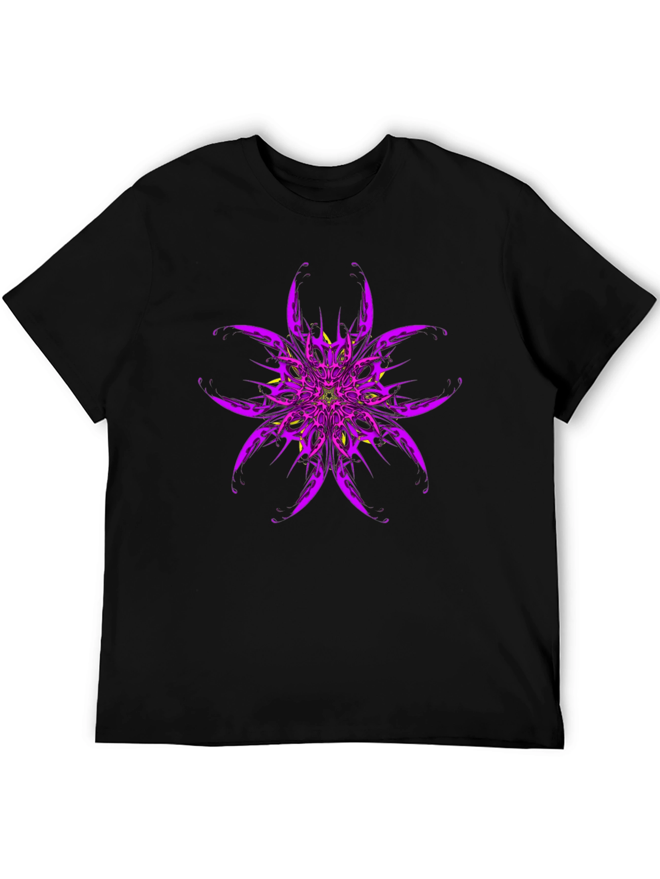 Purple Flower Graphic Print Black T-Shirt