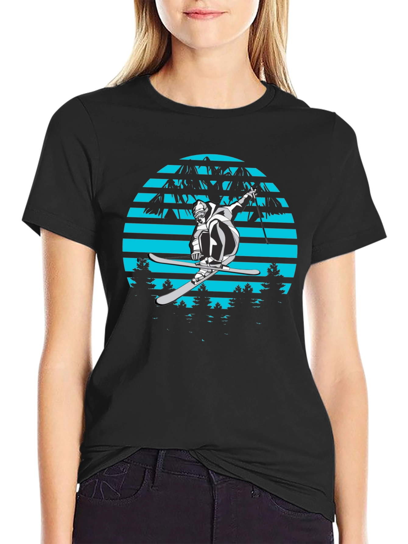 Retro Ski Jumper Graphic Tee - Black