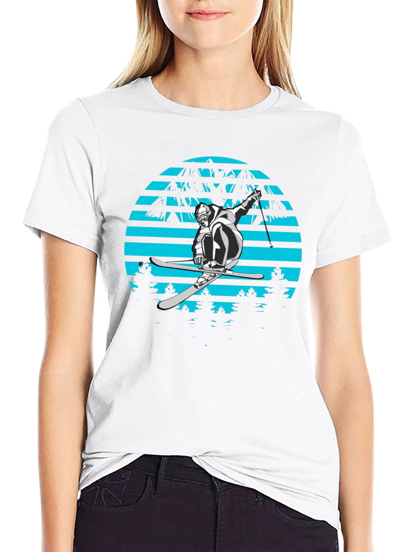 Retro Ski Jumper Graphic Tee - Black