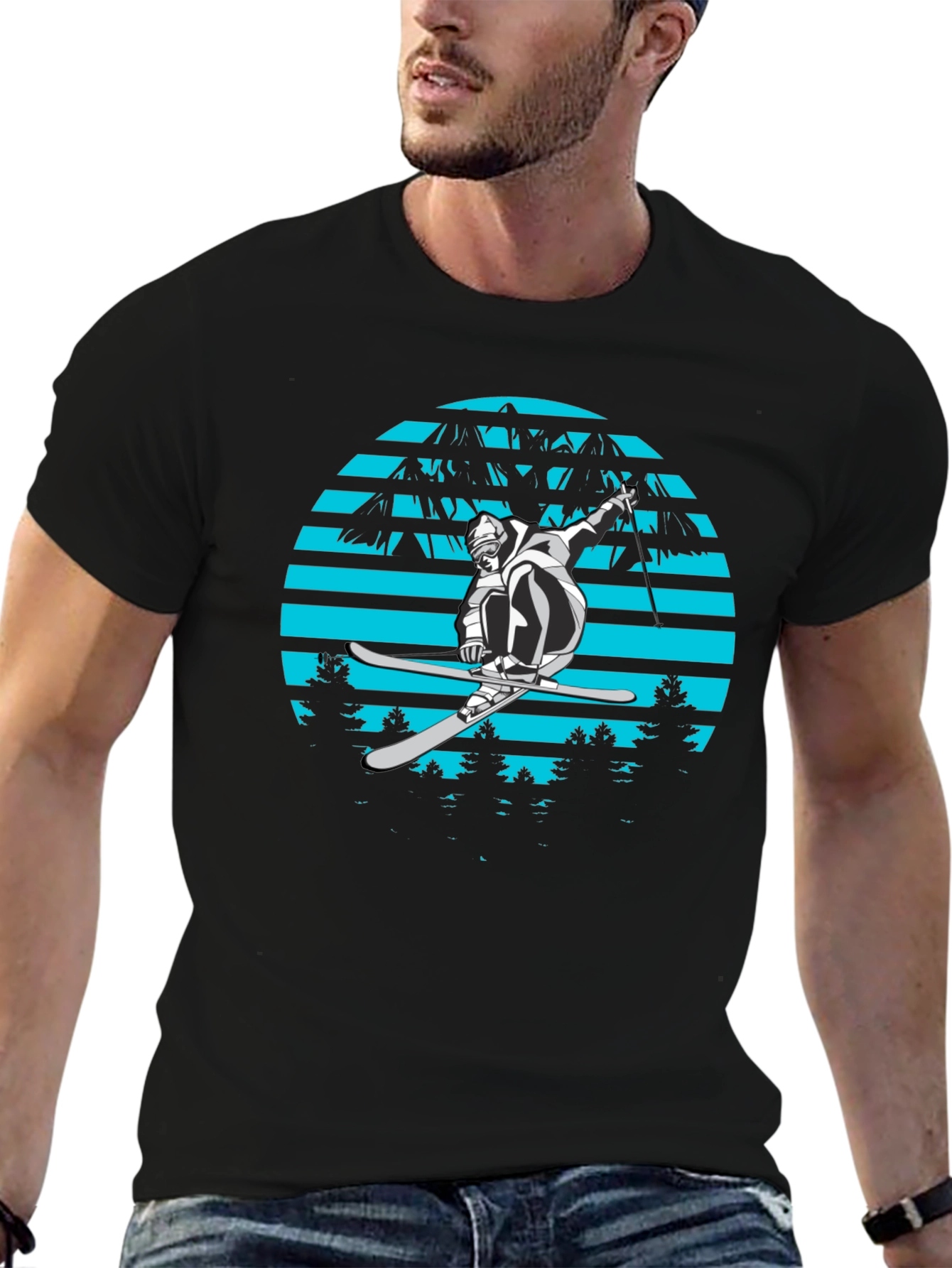 Retro Ski Jumper Graphic Tee - Black