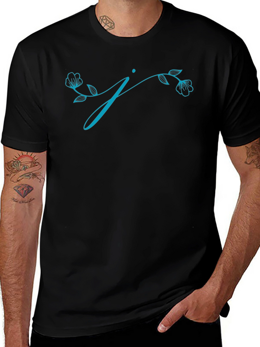 Floral Letter J Black T-Shirt