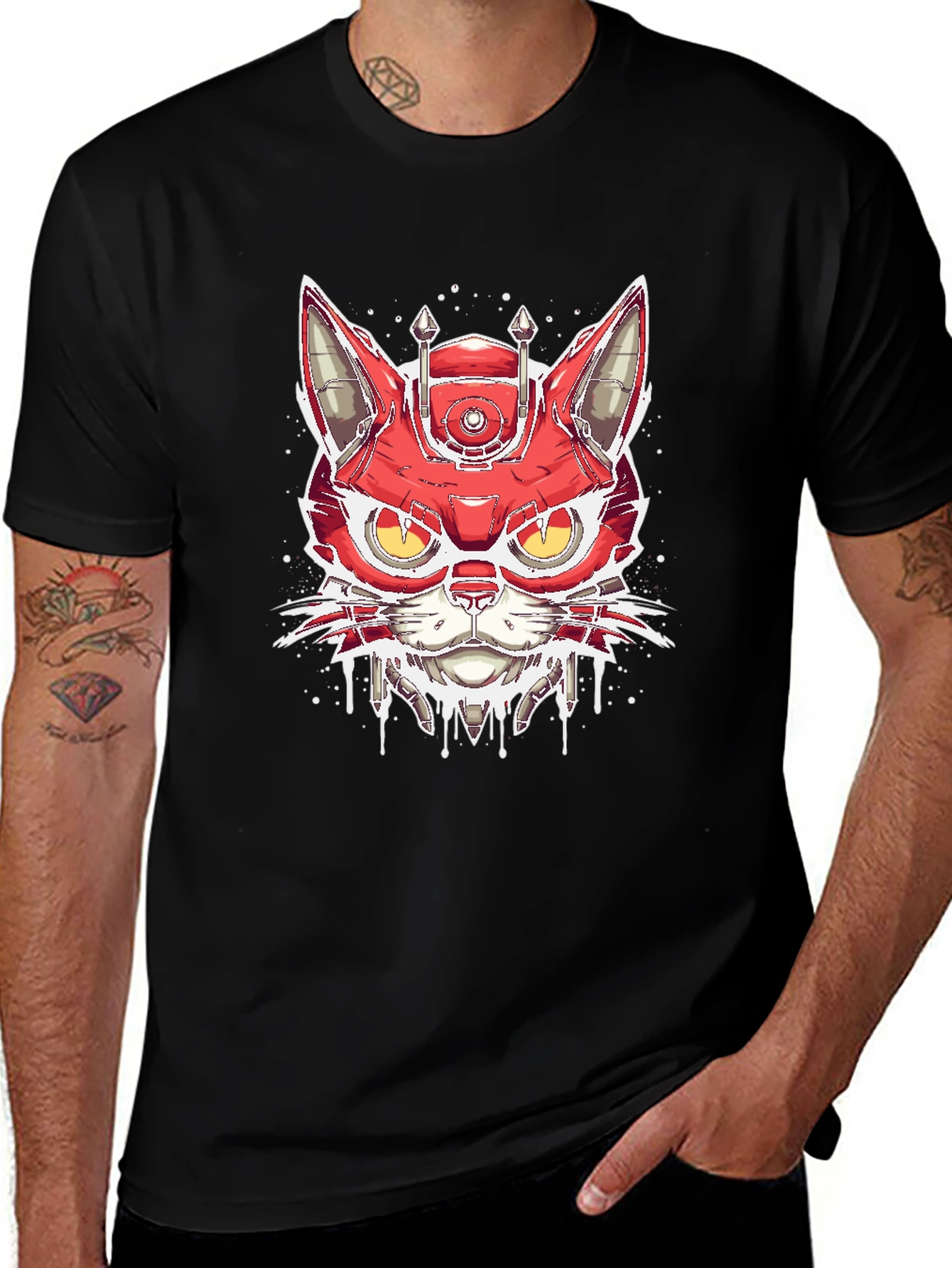 Cyberpunk Cat T-Shirt - Robotic Feline Design