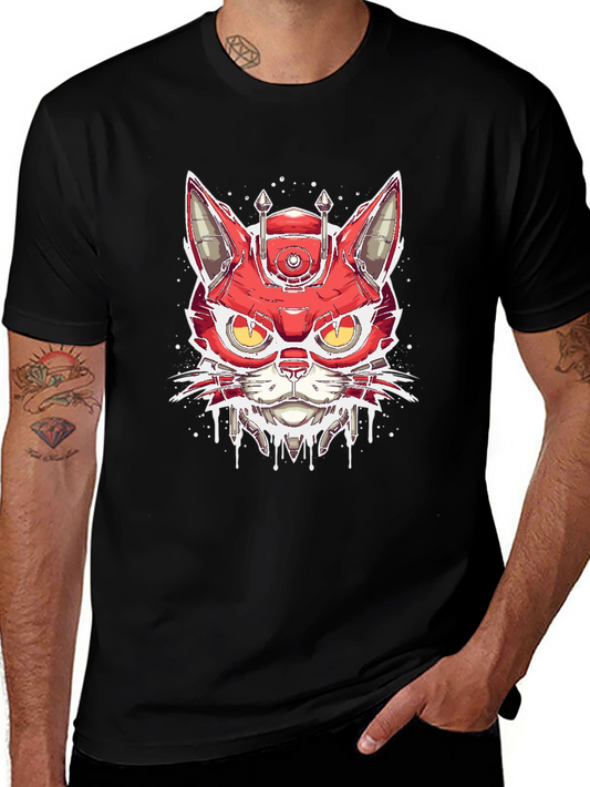 Cyberpunk Cat T-Shirt - Robotic Feline Design