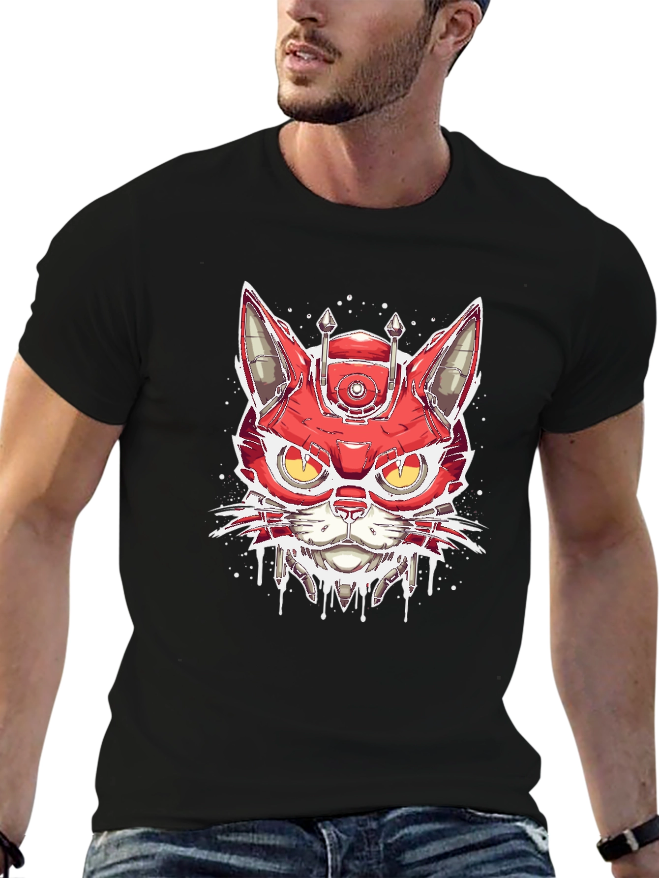 Cyberpunk Cat T-Shirt - Robotic Feline Design