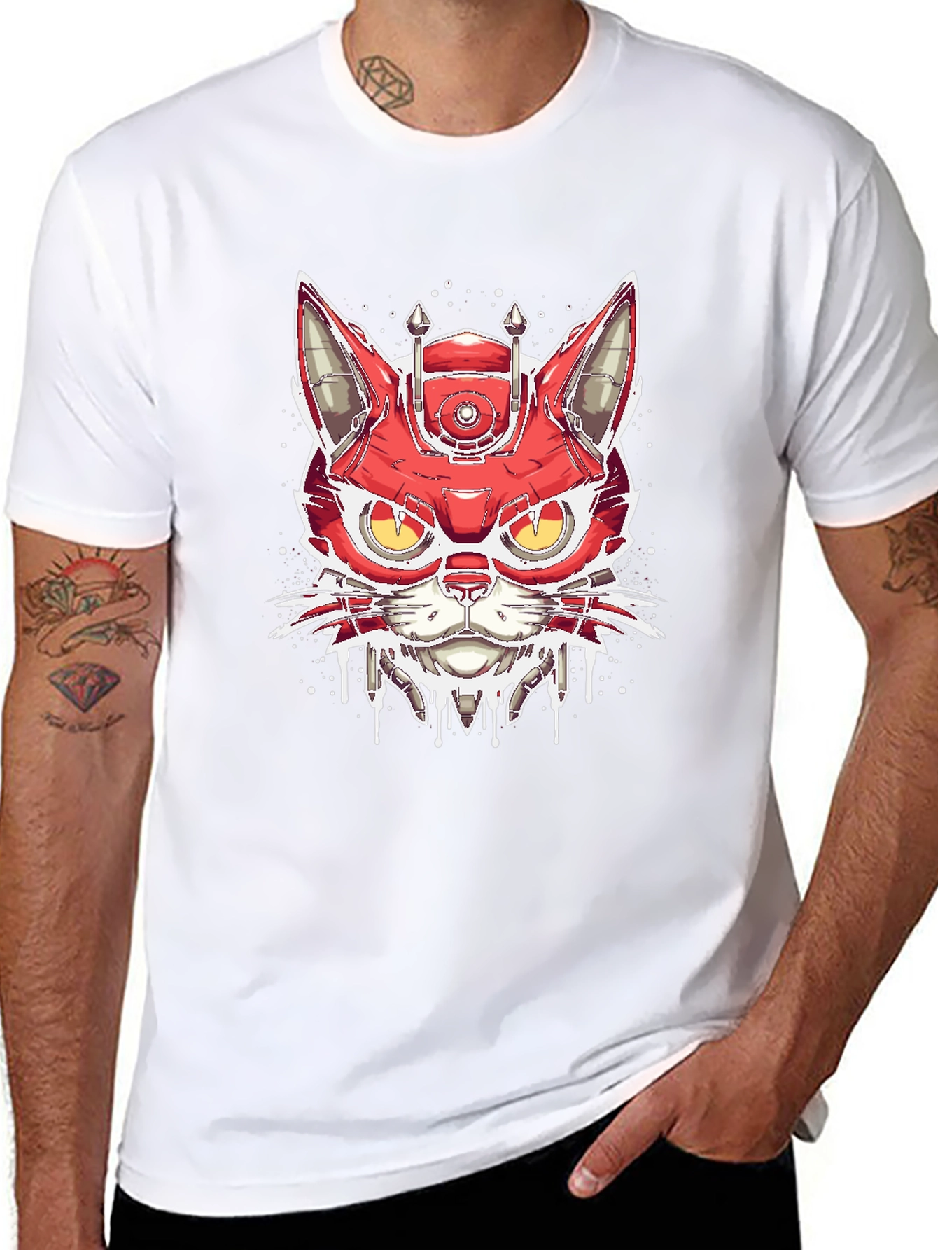 Cyberpunk Cat T-Shirt - Robotic Feline Design
