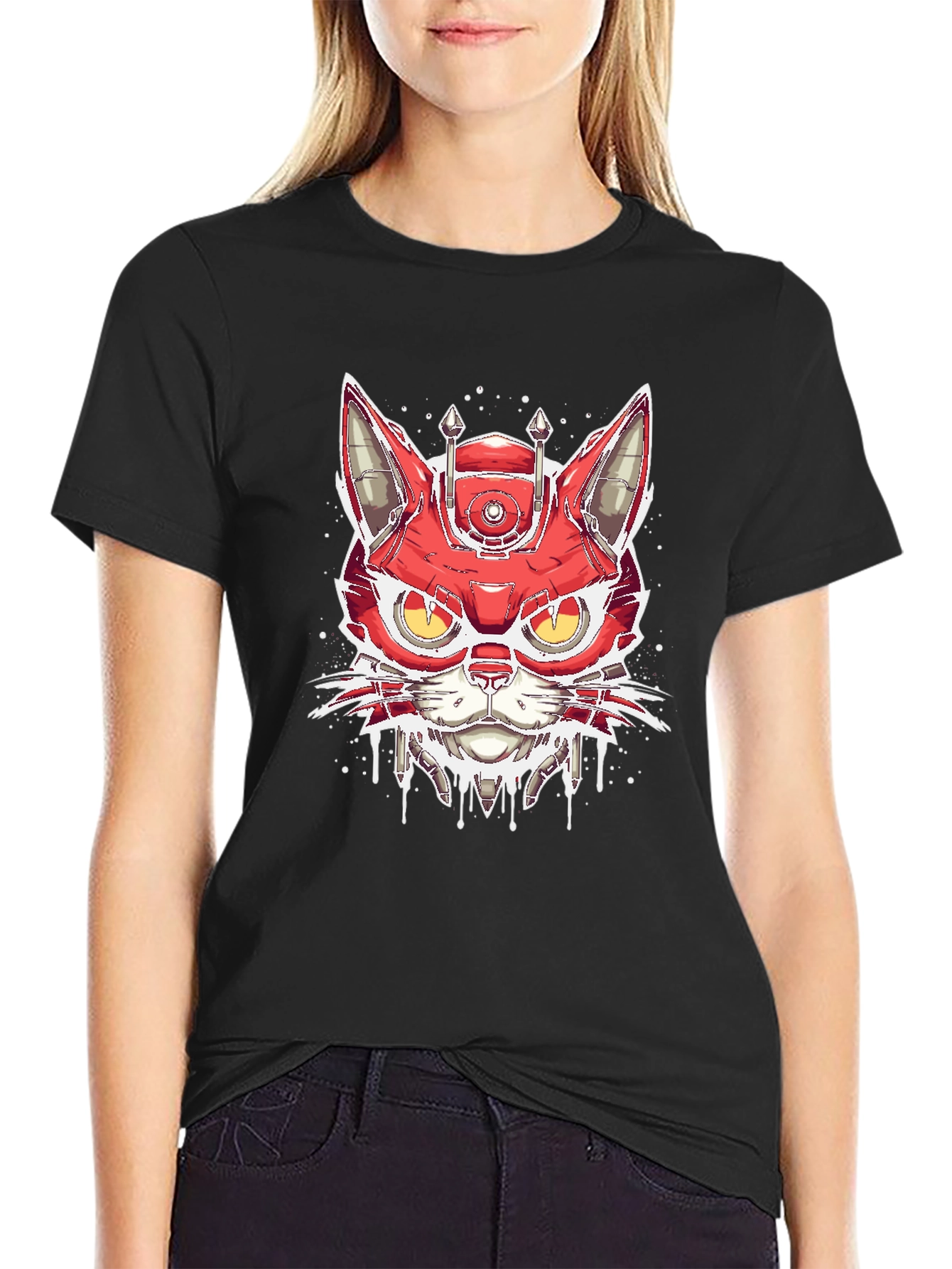 Cyberpunk Cat T-Shirt - Robotic Feline Design