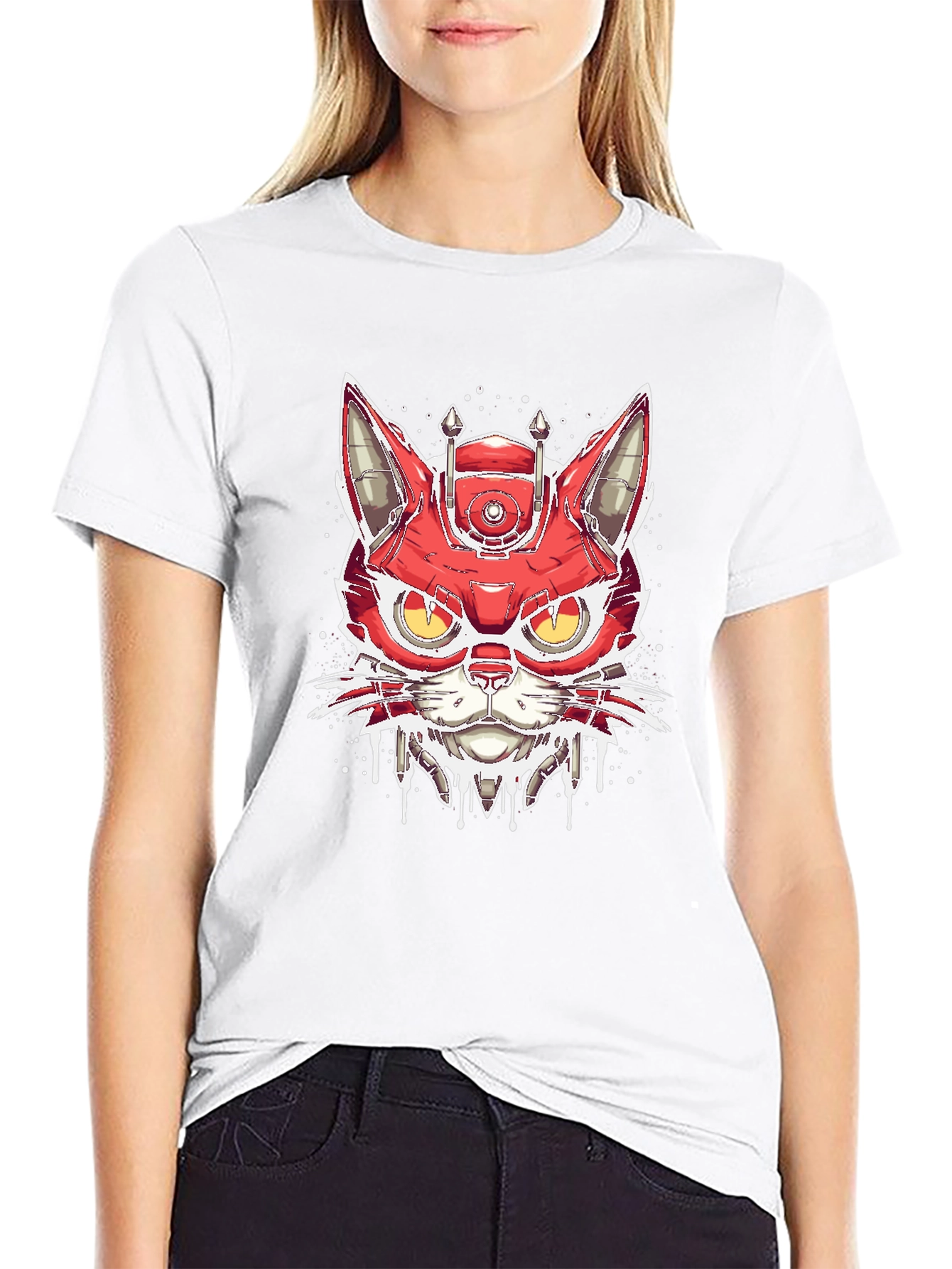 Cyberpunk Cat T-Shirt - Robotic Feline Design