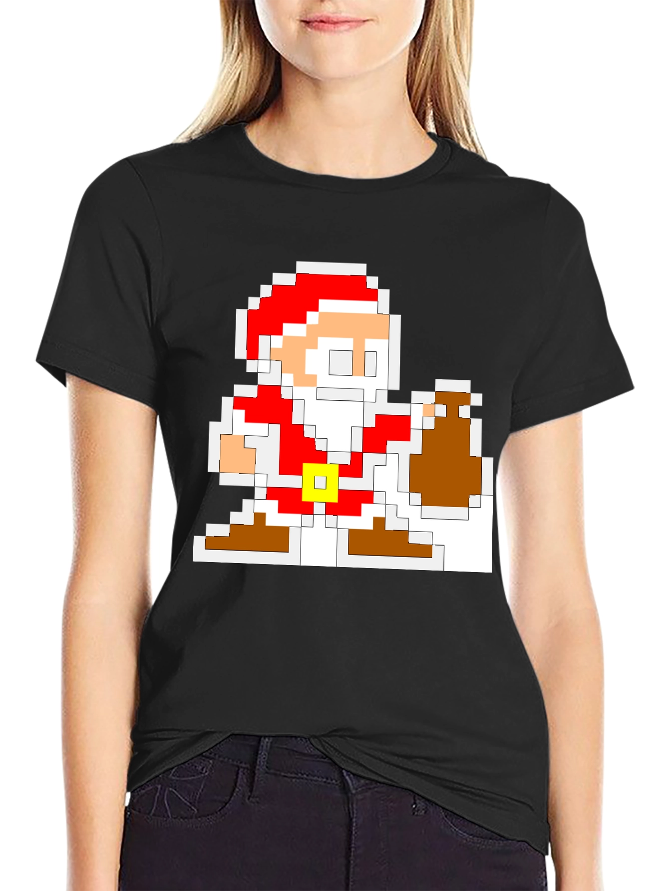 Pixel Santa T-Shirt - Retro Christmas Gaming Tee