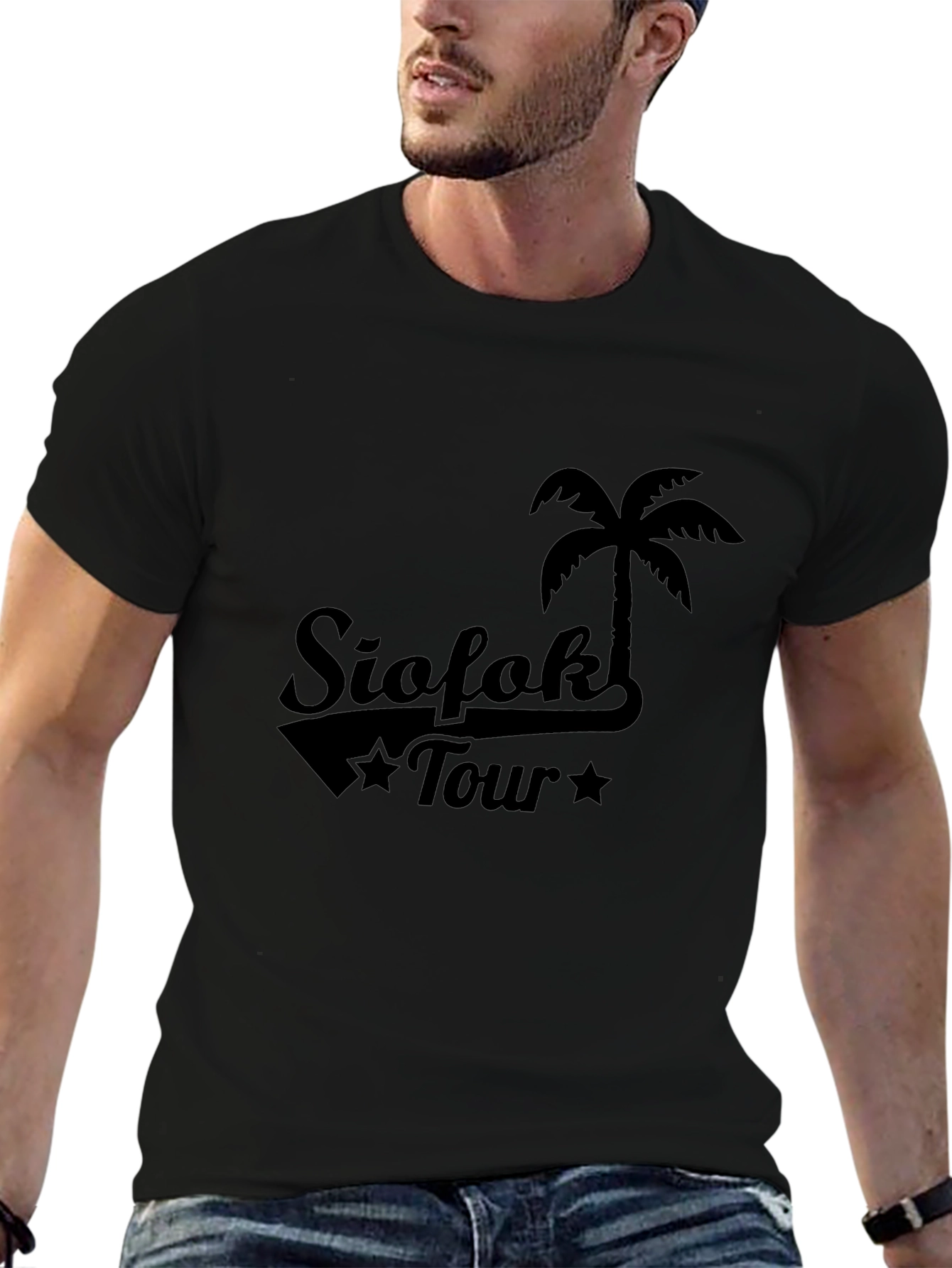 Siofok Tour T-Shirt - Black Palm Tree Design