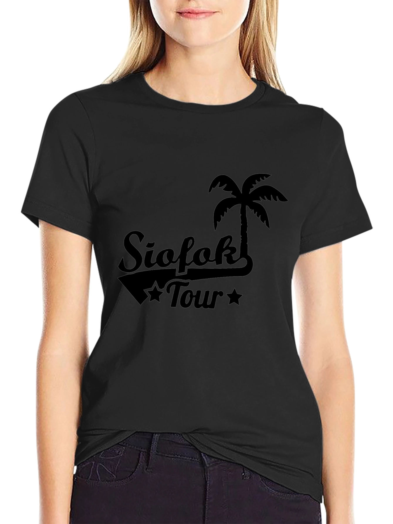 Siofok Tour T-Shirt - Black Palm Tree Design