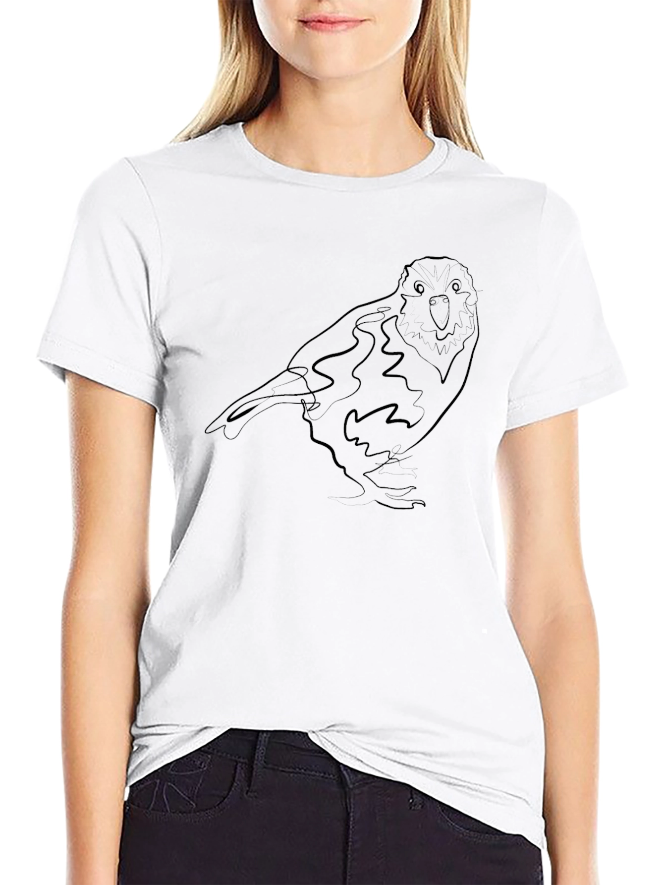 Minimalist Bird Line Art Black T-Shirt