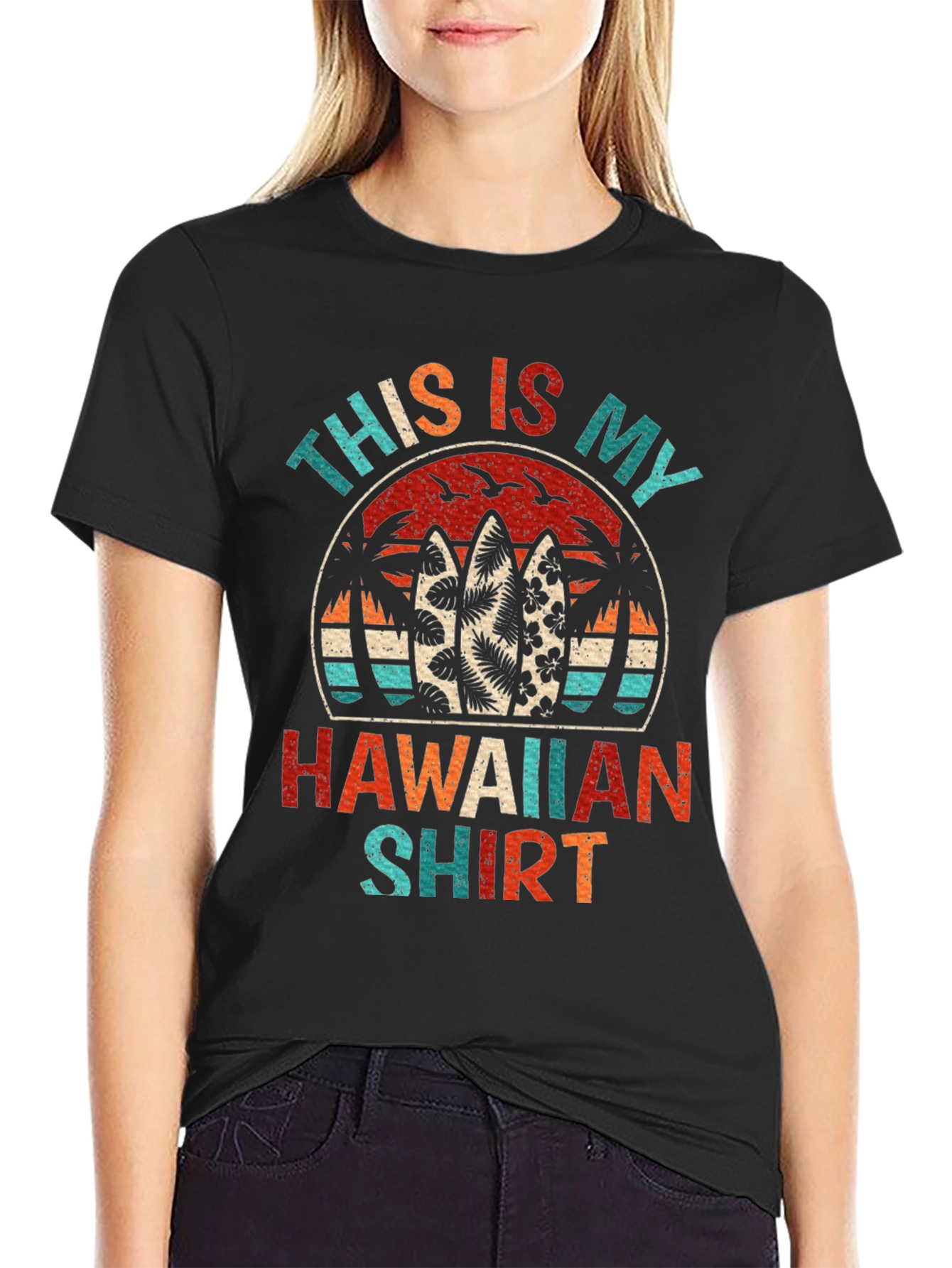 Retro Hawaiian Shirt - Palm Tree Surfboard Design