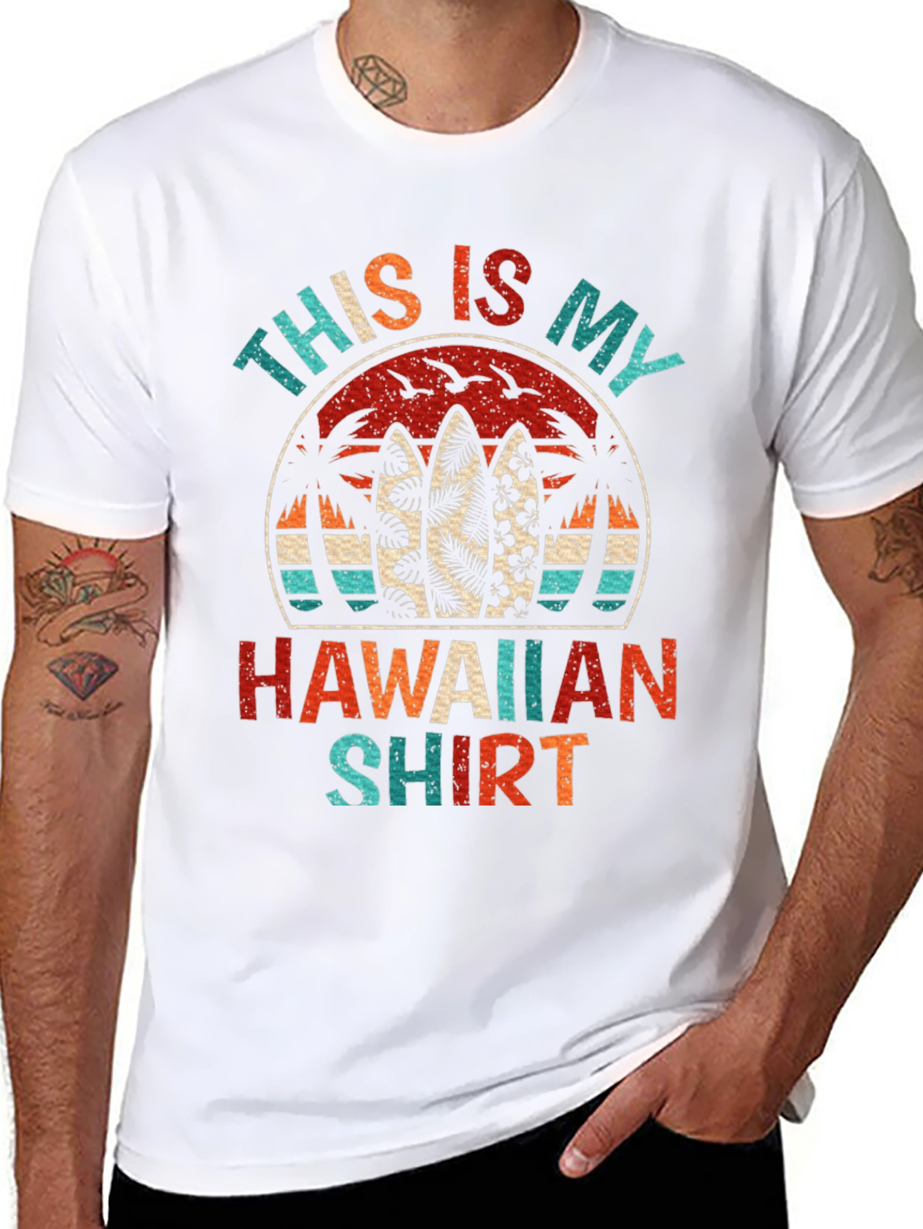 Retro Hawaiian Shirt - Palm Tree Surfboard Design