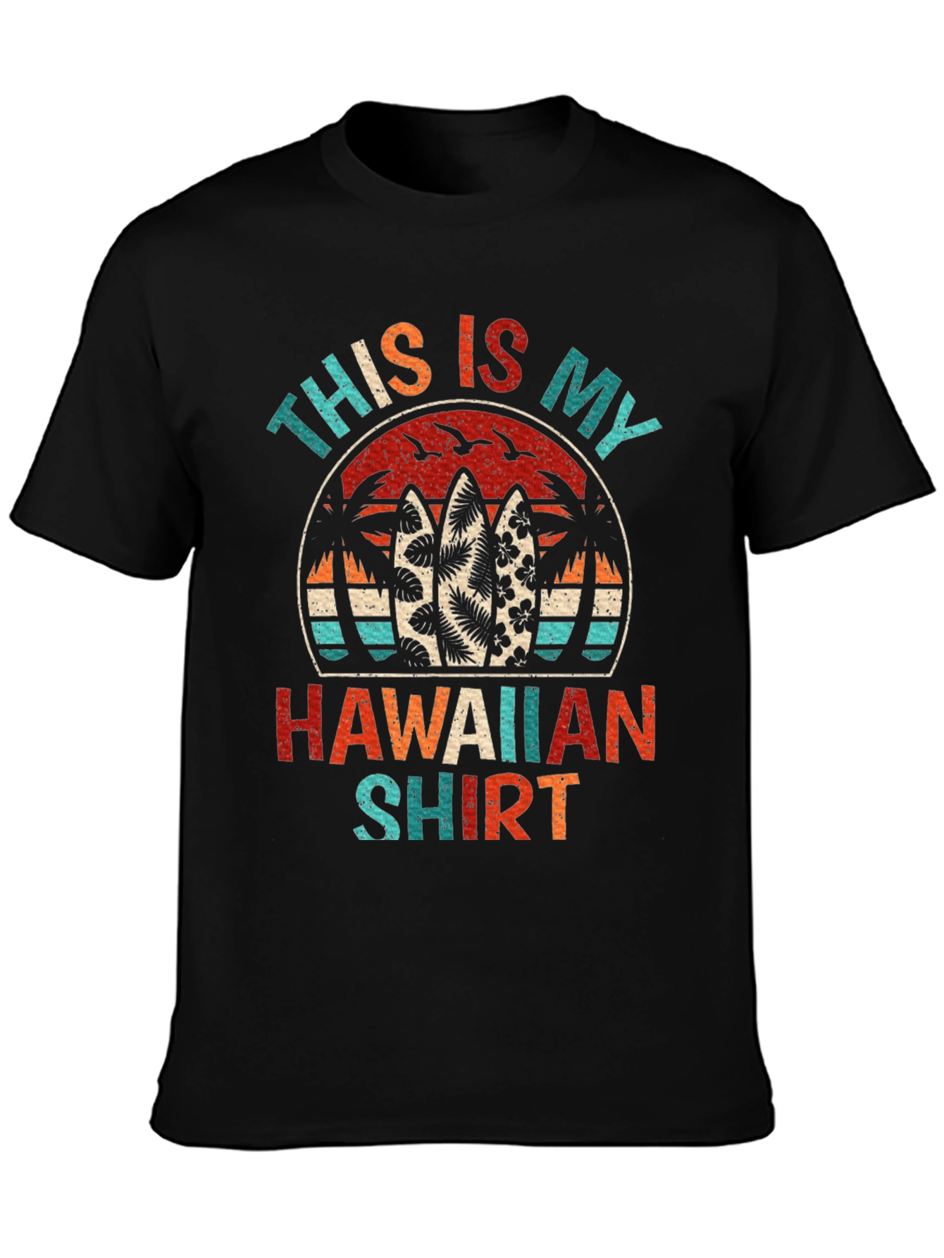 Retro Hawaiian Shirt - Palm Tree Surfboard Design