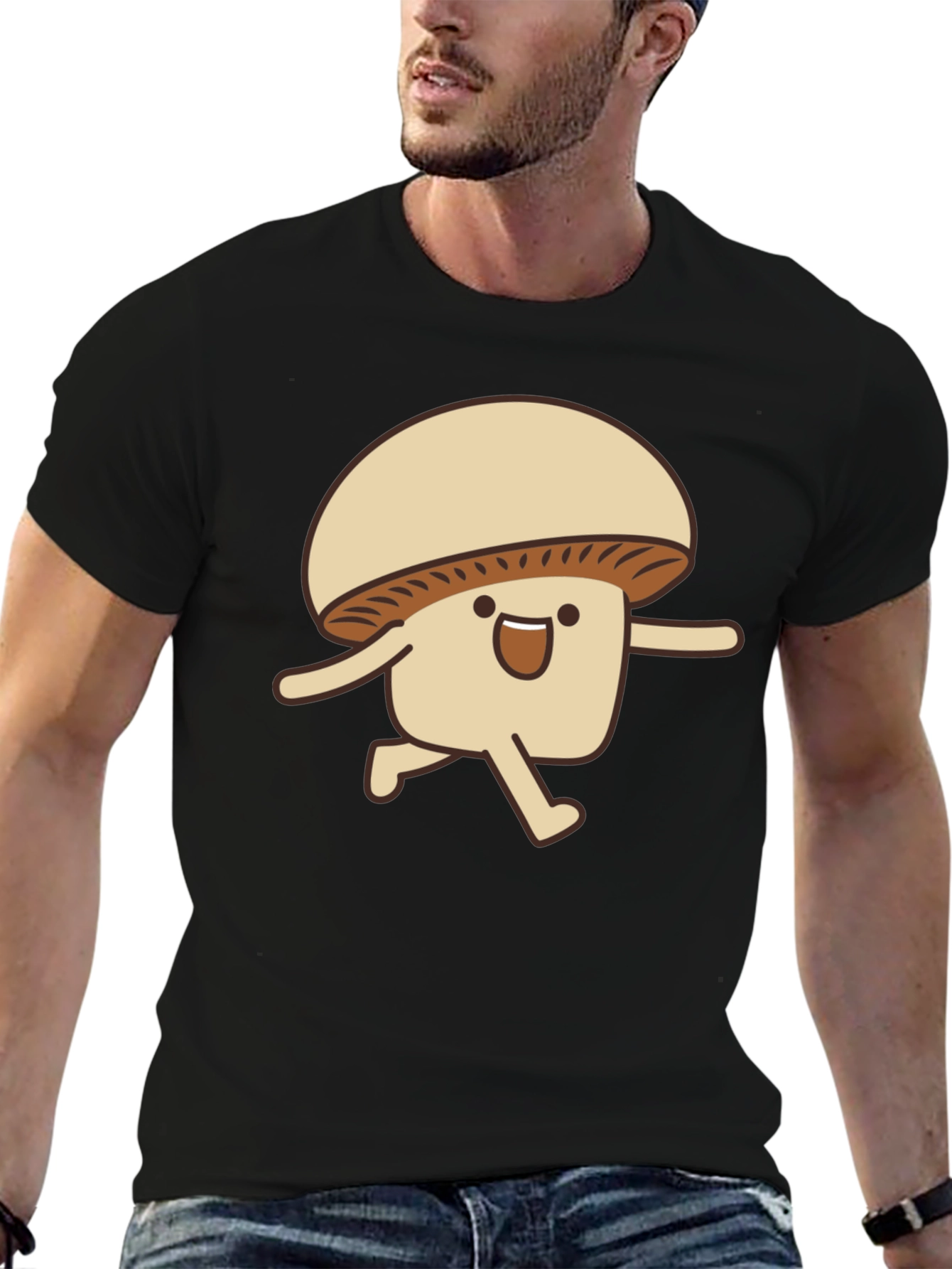 Funny Mushroom Run T-Shirt - Black