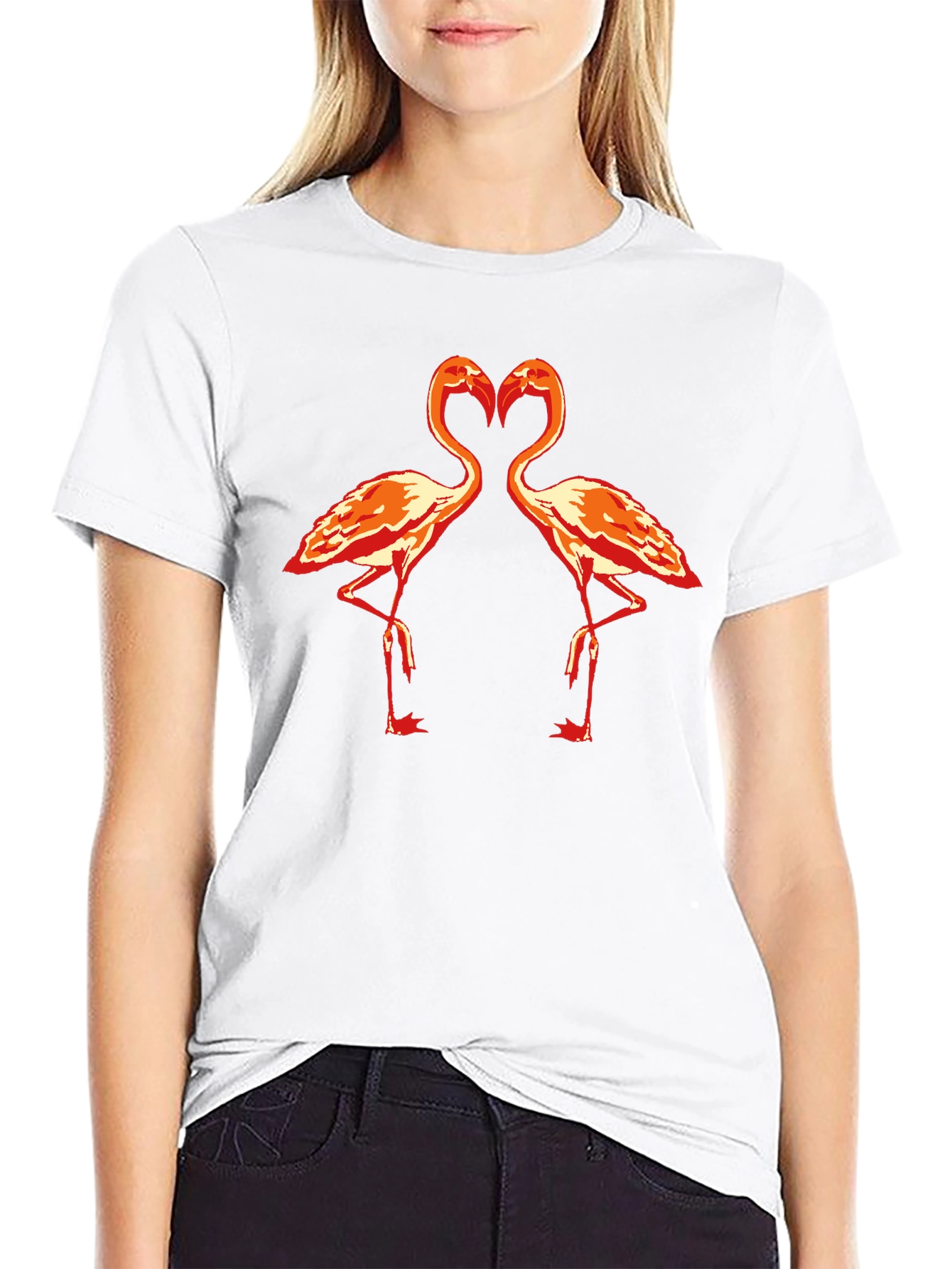 Flamingo Heart Graphic T-Shirt - Black