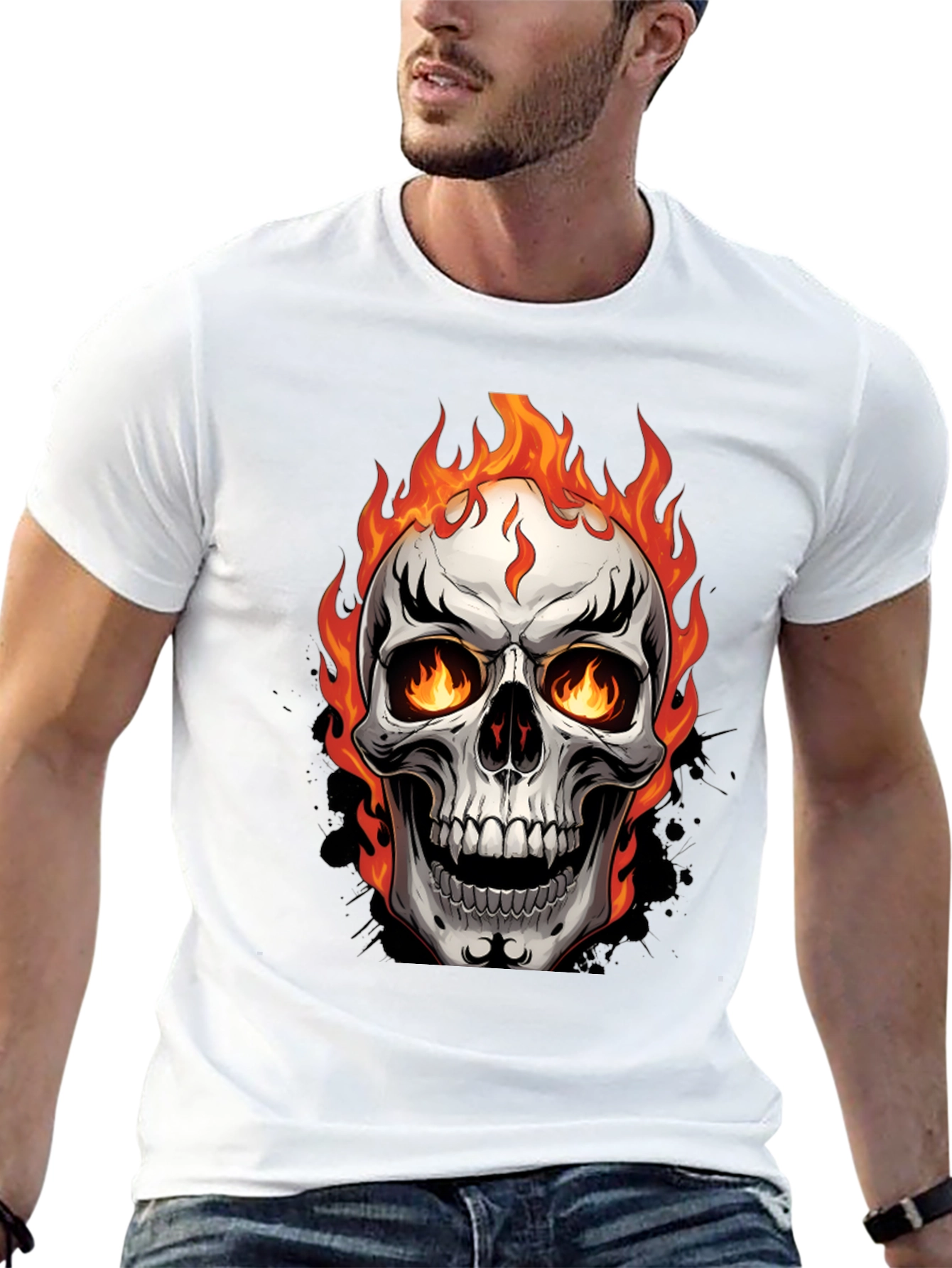 Flaming Skull Graphic Tee - Bold & Edgy Design