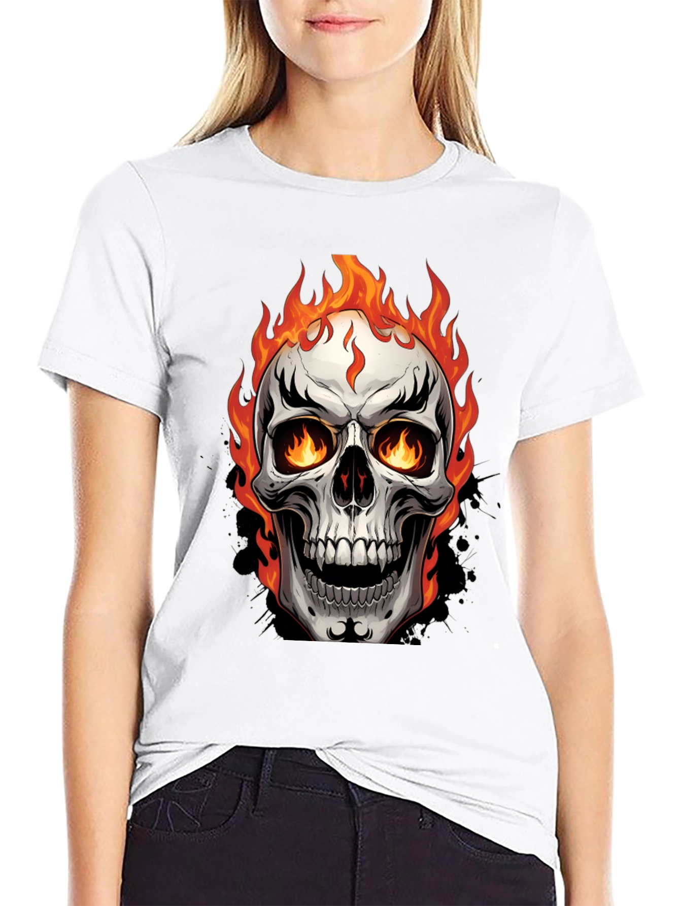 Flaming Skull Graphic Tee - Bold & Edgy Design