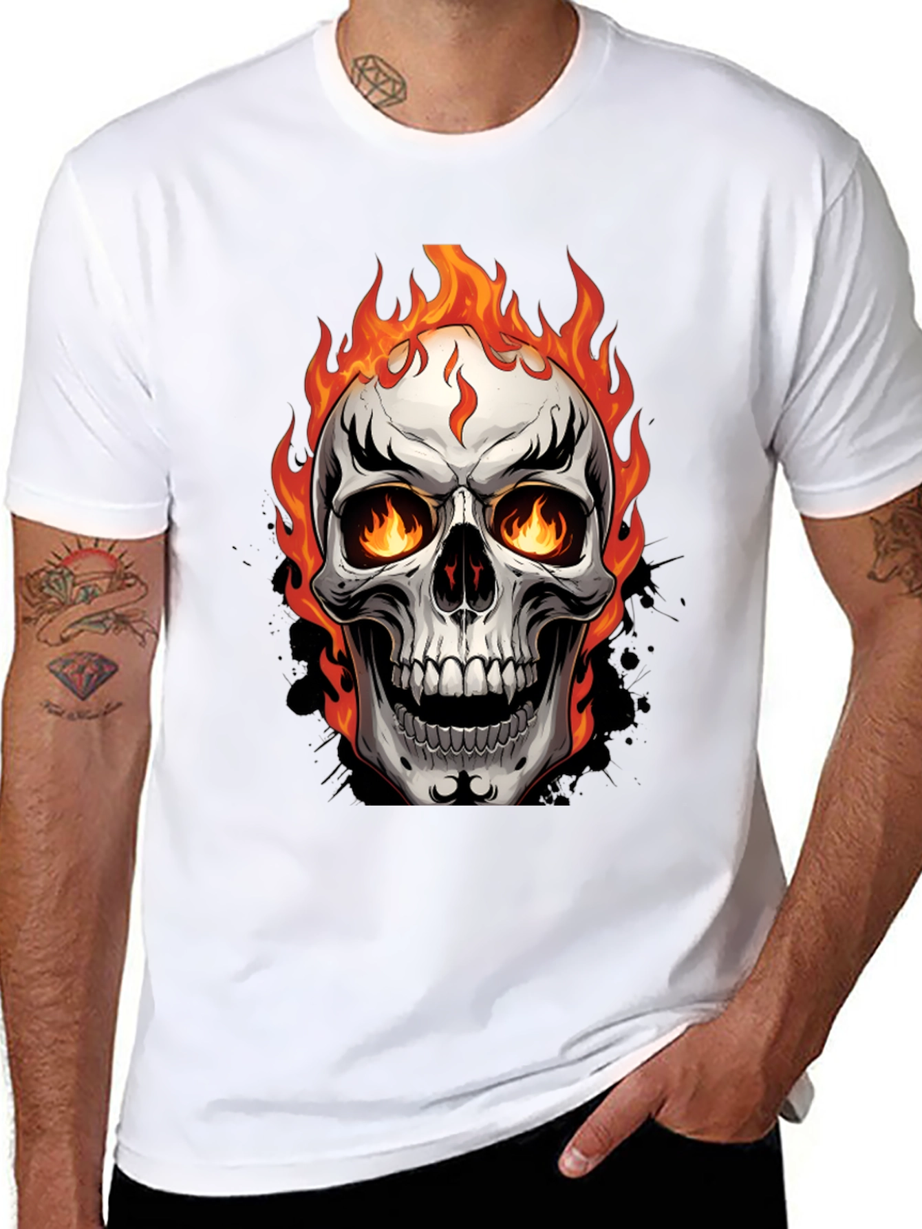 Flaming Skull Graphic Tee - Bold & Edgy Design