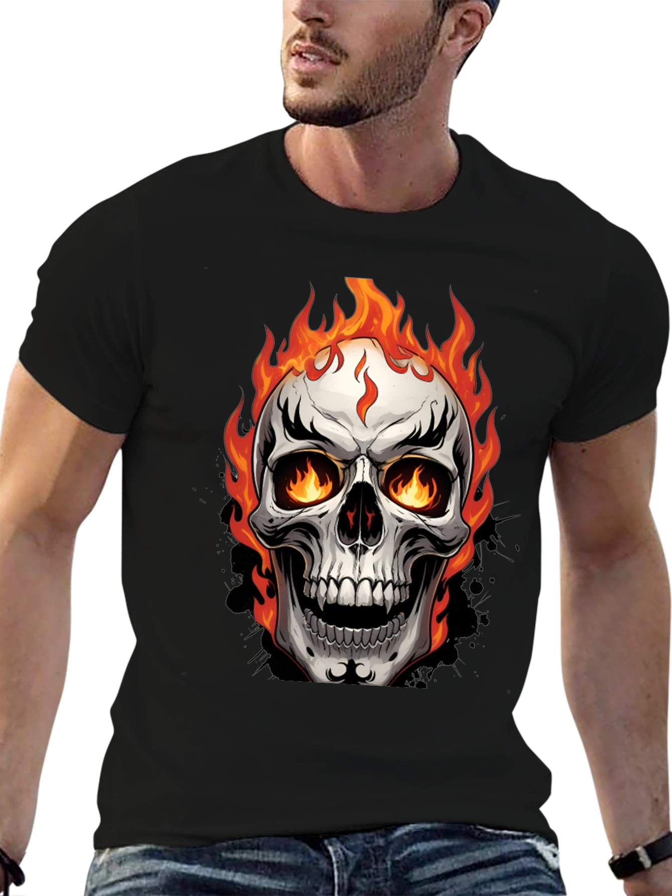 Flaming Skull Graphic Tee - Bold & Edgy Design