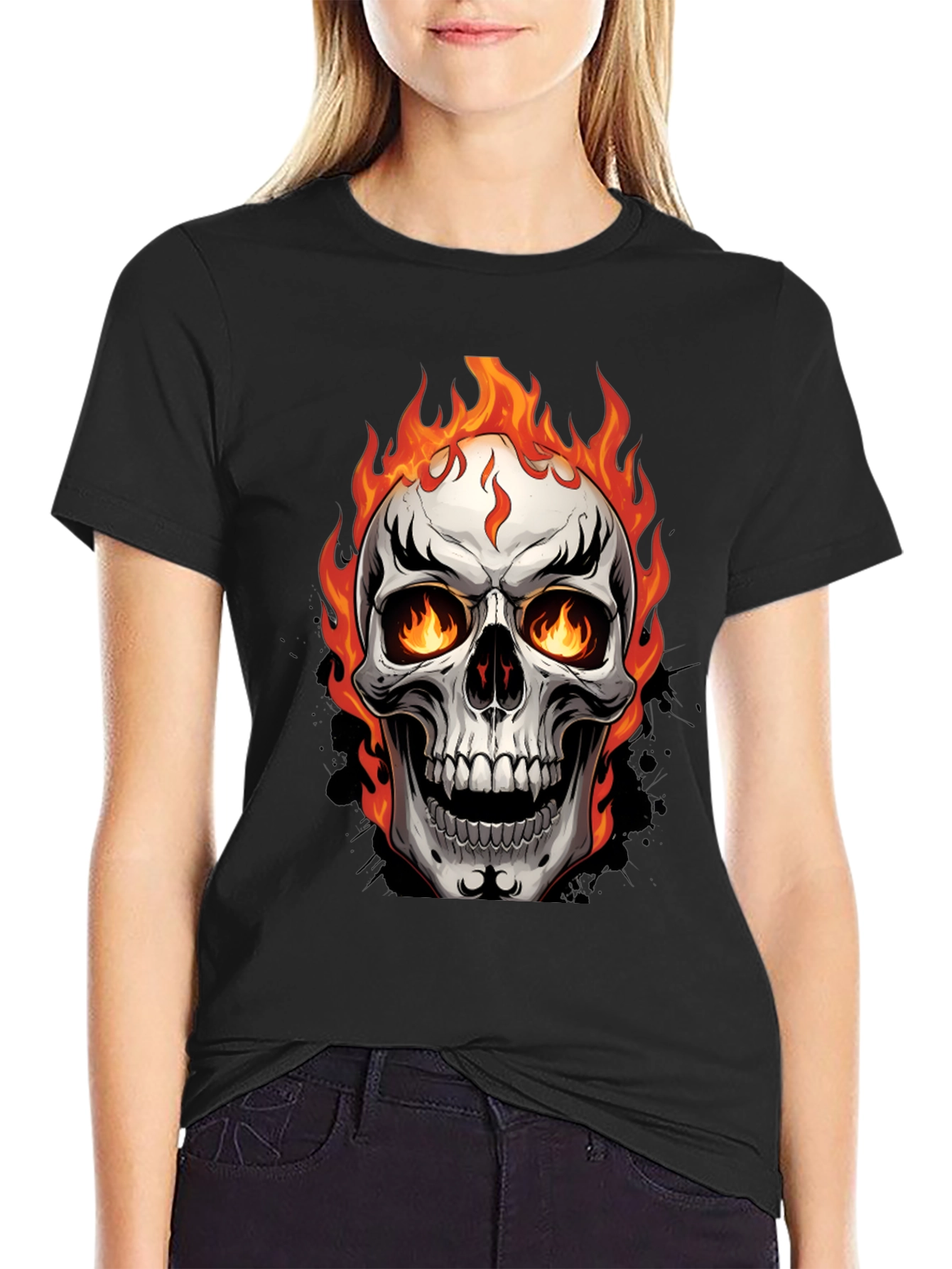 Flaming Skull Graphic Tee - Bold & Edgy Design