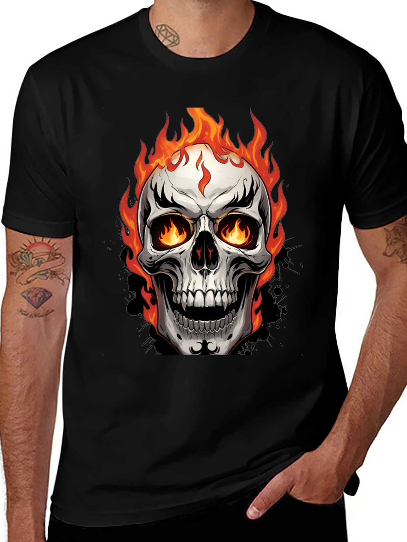 Flaming Skull Graphic Tee - Bold & Edgy Design
