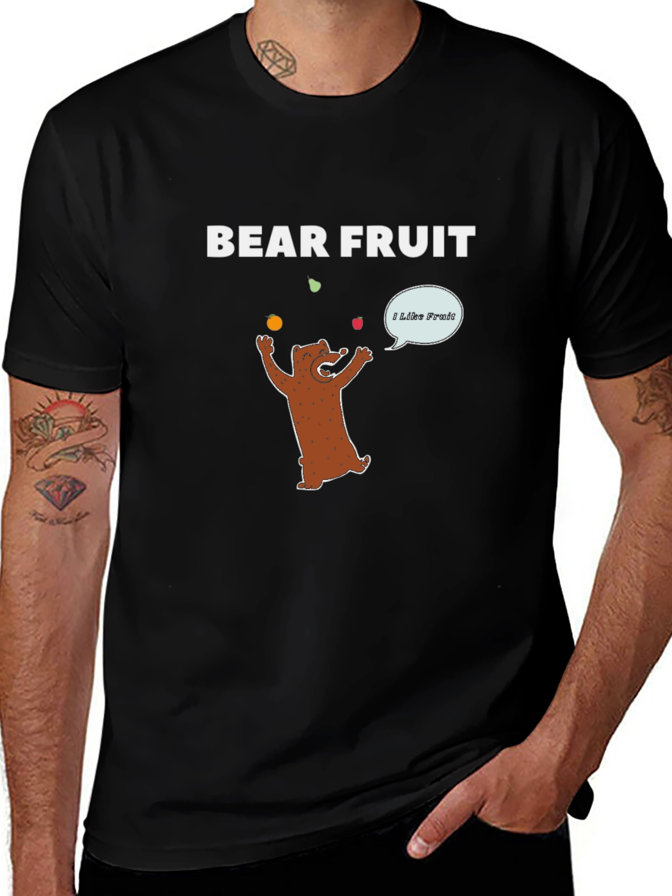 Bear Fruit Graphic Tee - Funny Cartoon Bear Juggling