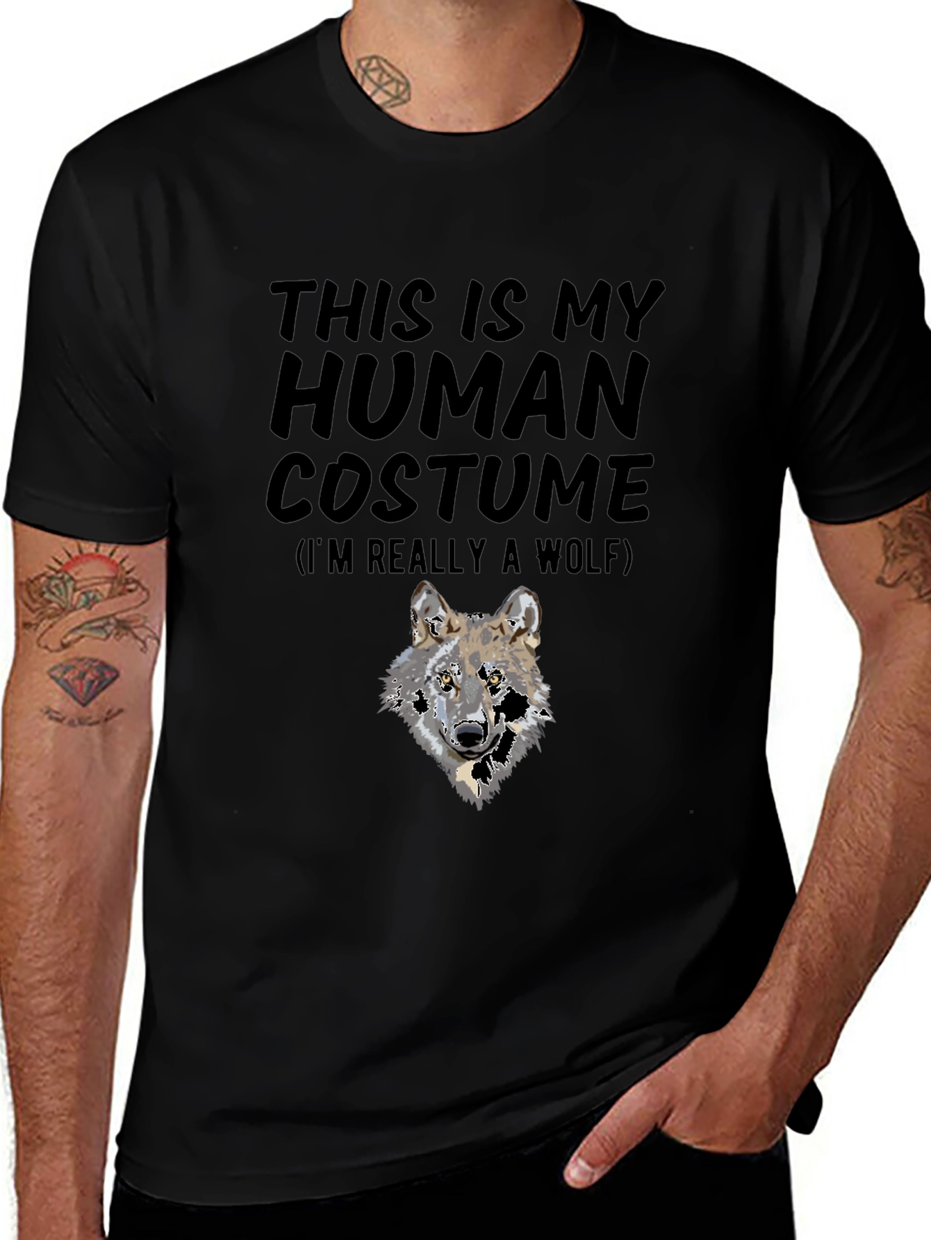Wolf Human Costume Black T-Shirt