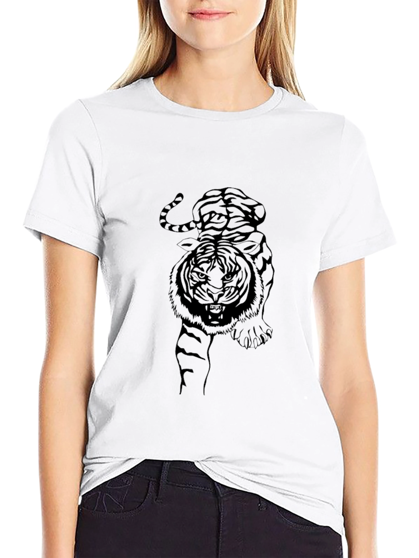 Mens Graphic Tiger Print Black T-Shirt