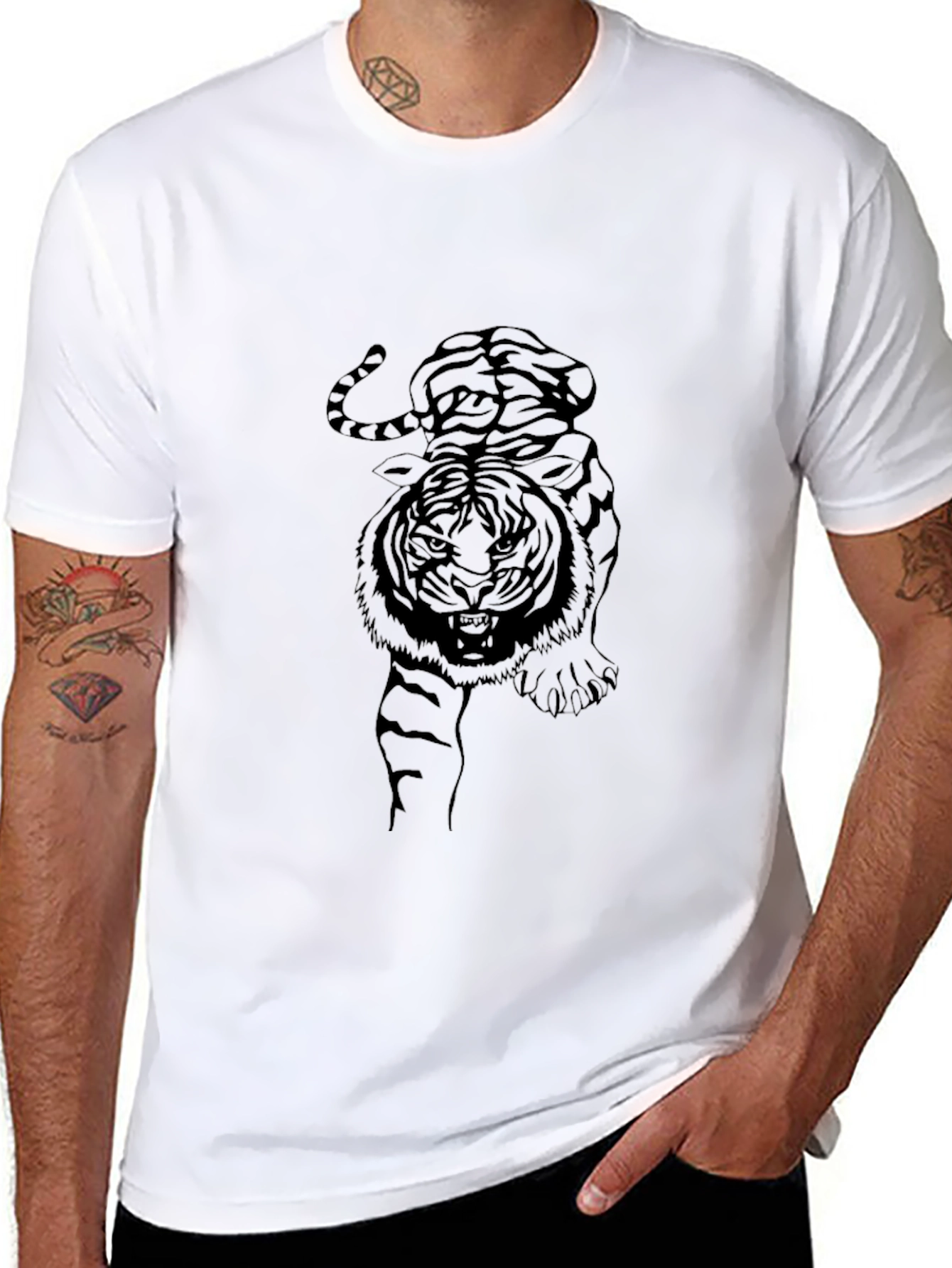 Mens Graphic Tiger Print Black T-Shirt