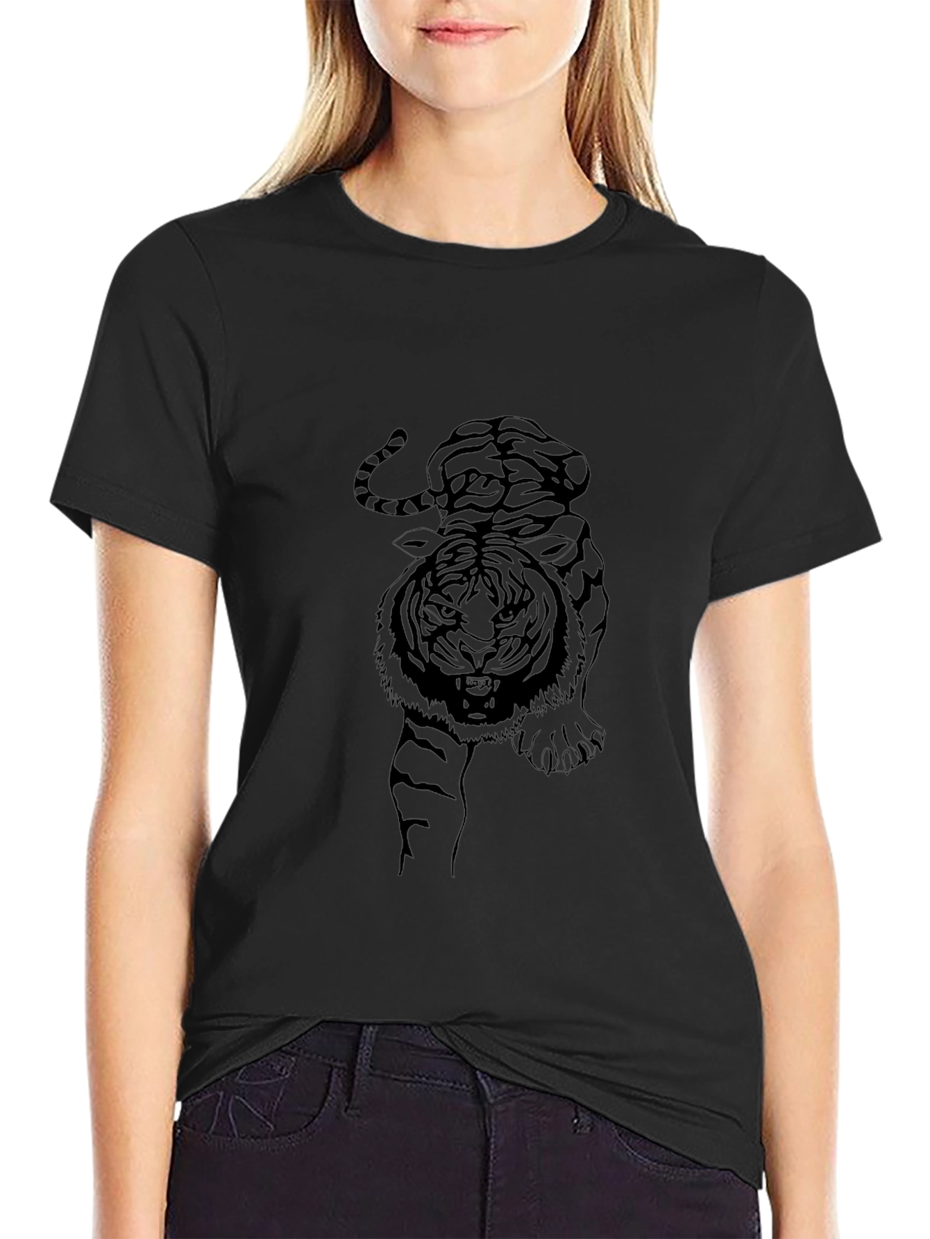 Mens Graphic Tiger Print Black T-Shirt
