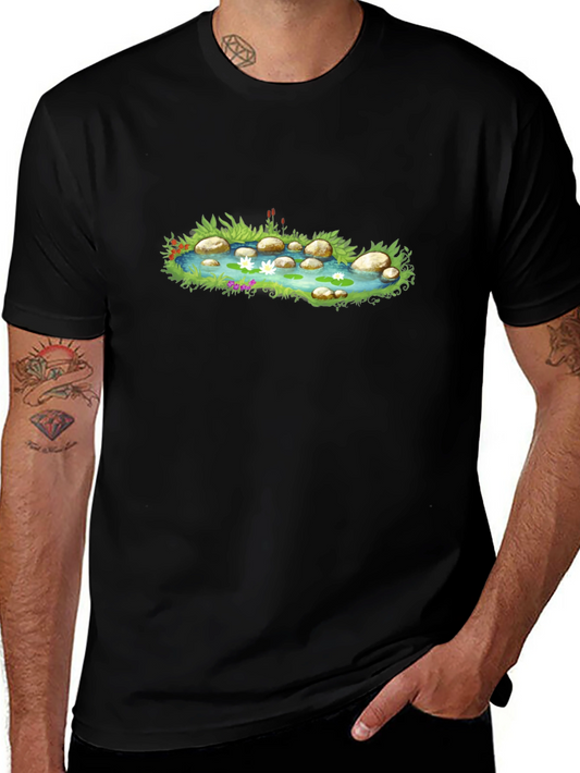 Black T-Shirt with Pond Graphic