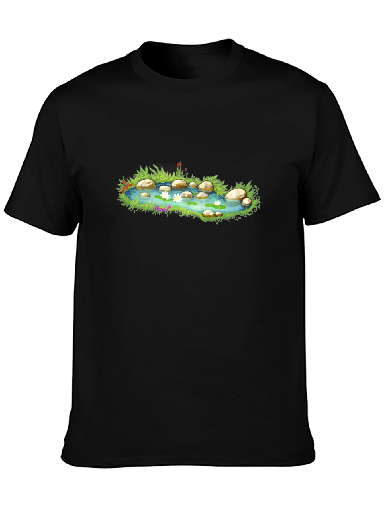 Black T-Shirt with Pond Graphic