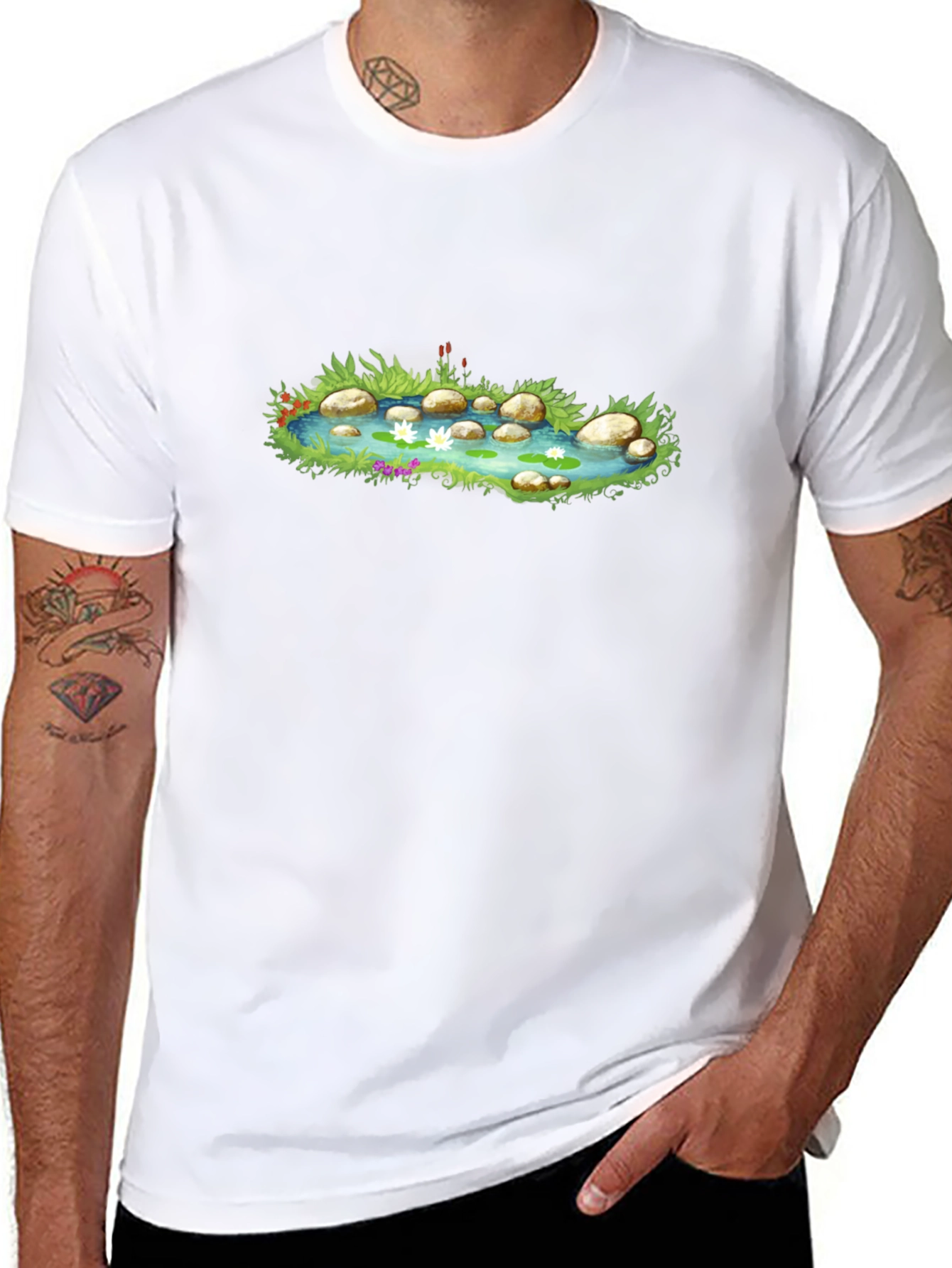Black T-Shirt with Pond Graphic