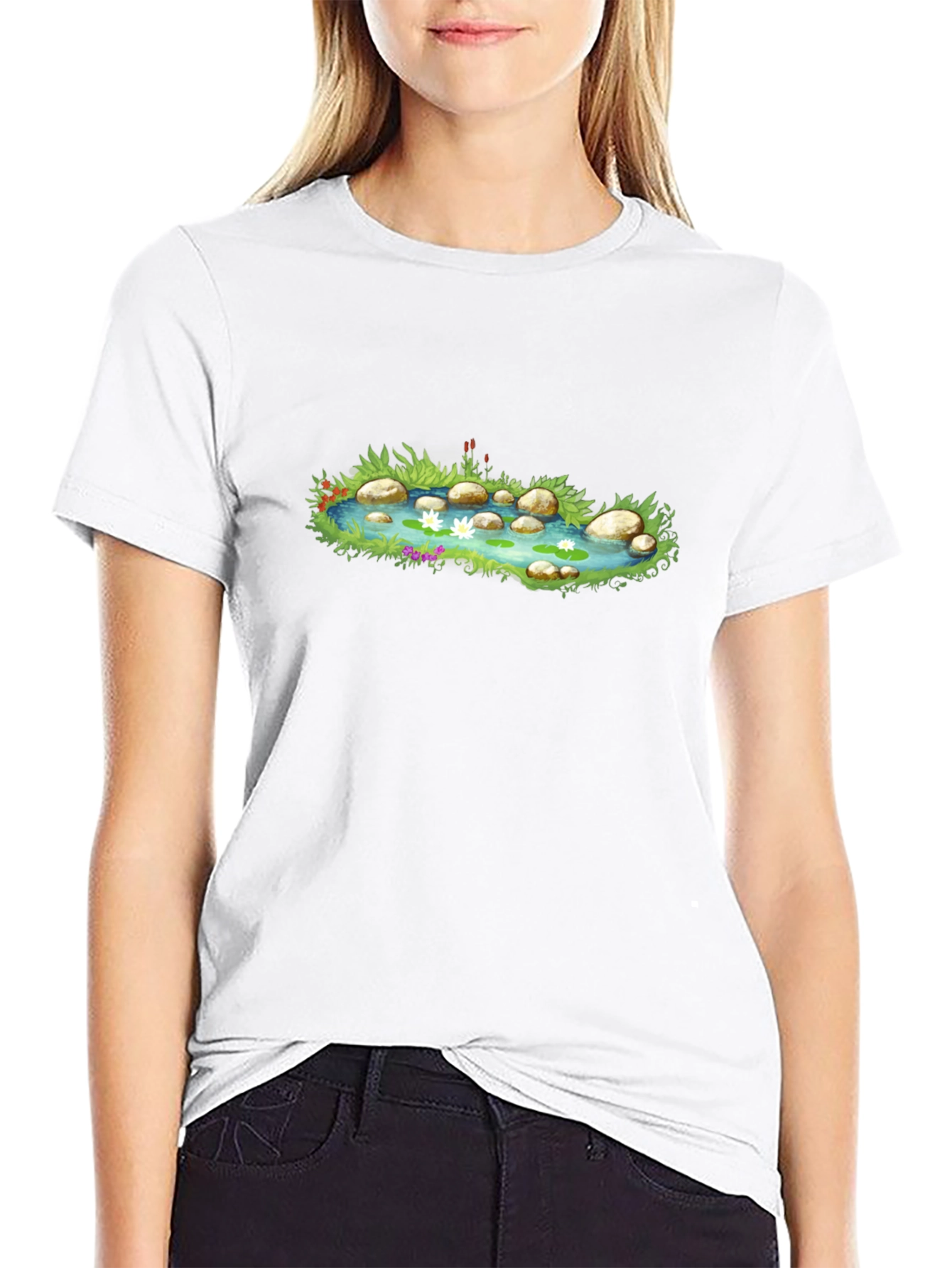 Black T-Shirt with Pond Graphic