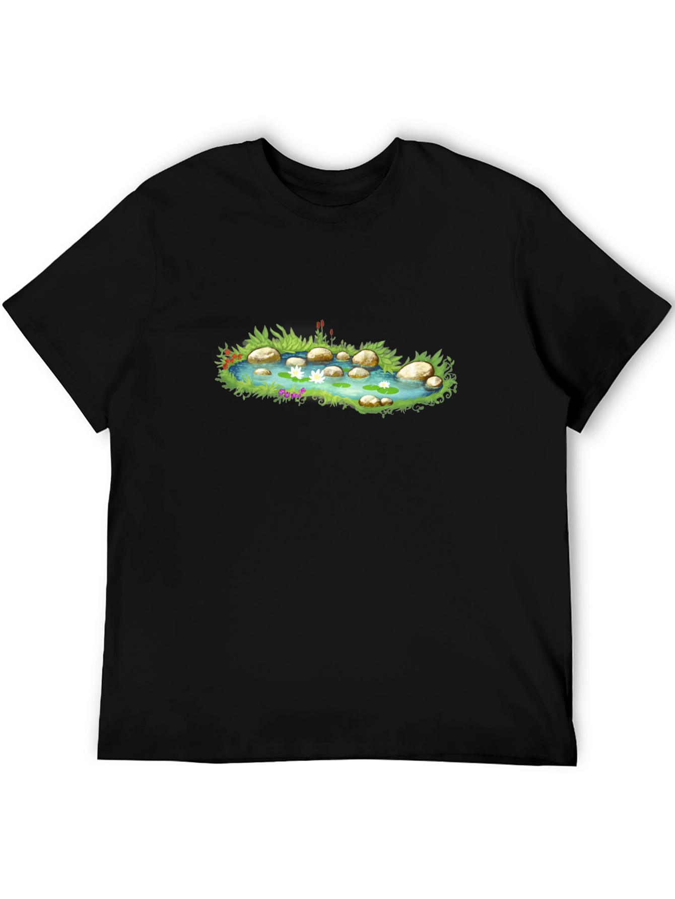 Black T-Shirt with Pond Graphic