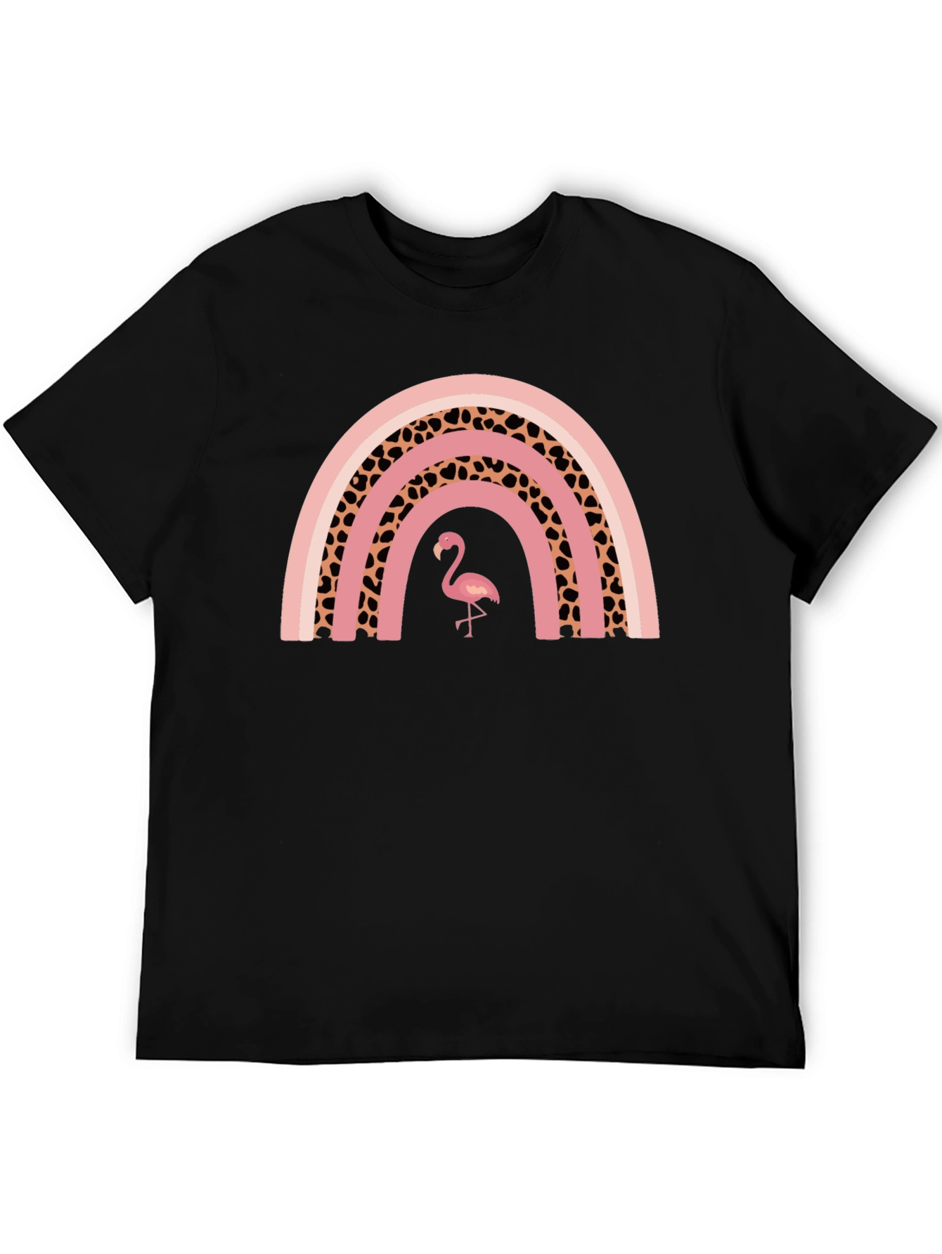 Pink Flamingo Rainbow Graphic T-Shirt - Stylish Black Tee