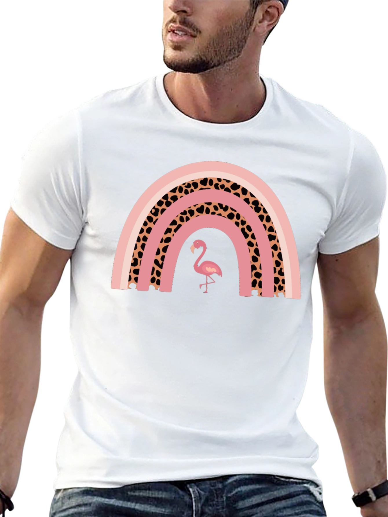 Pink Flamingo Rainbow Graphic T-Shirt - Stylish Black Tee