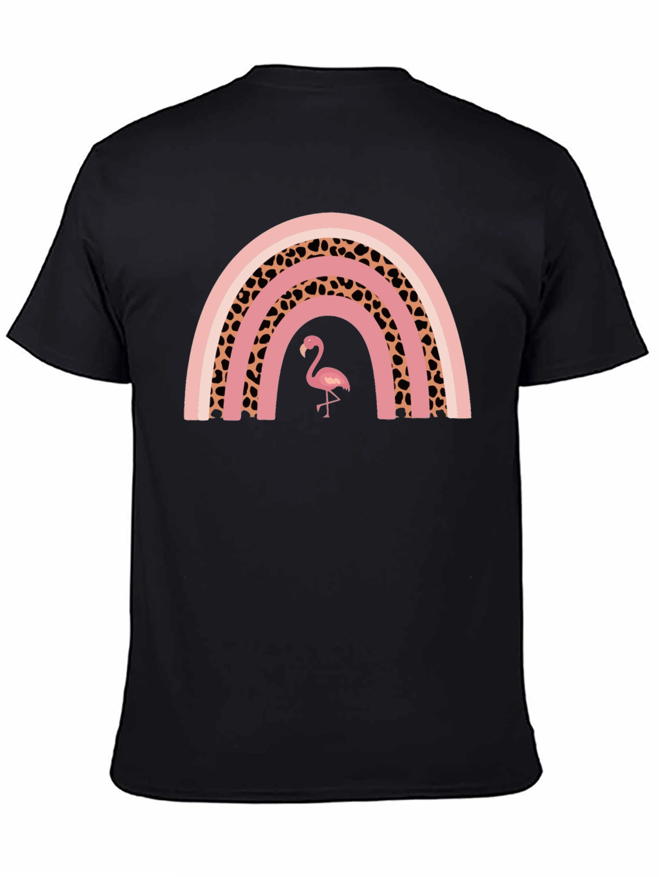 Pink Flamingo Rainbow Graphic T-Shirt - Stylish Black Tee