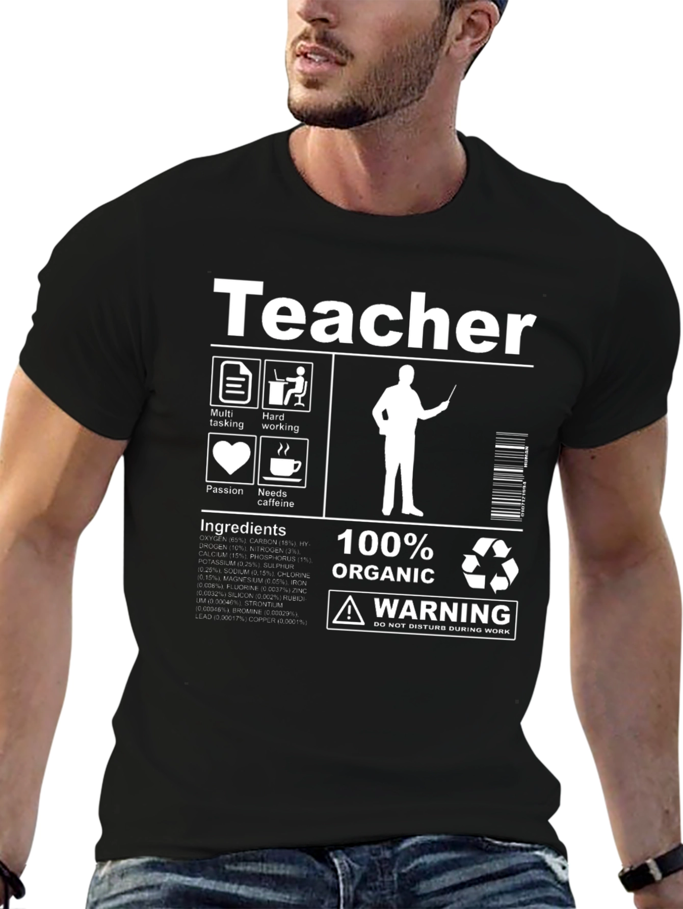 Teacher T-Shirt - Organic Hardworking Needs Caffeine