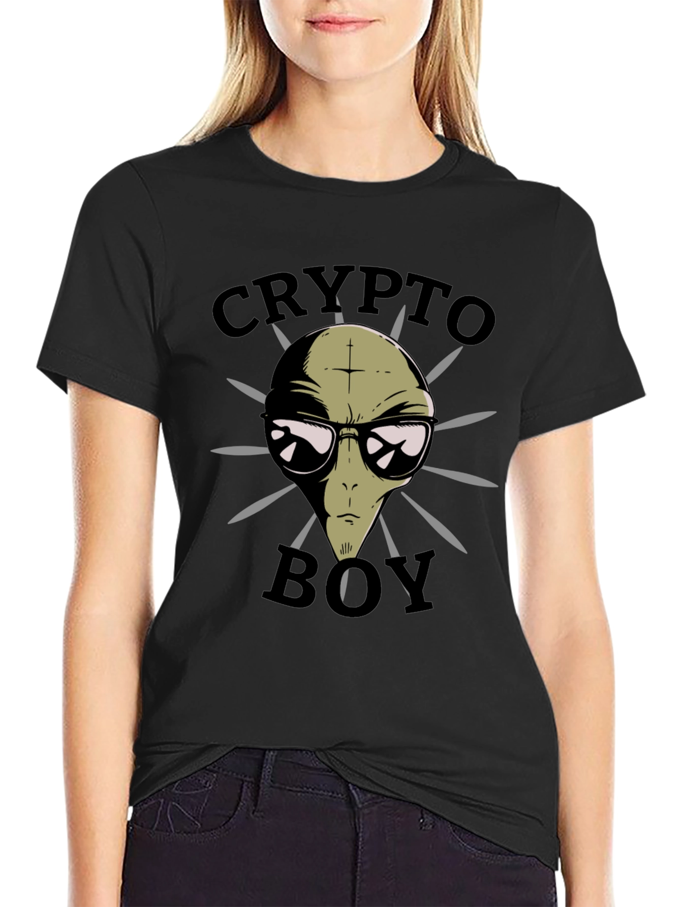 Crypto Boy Alien Graphic T-Shirt - Black