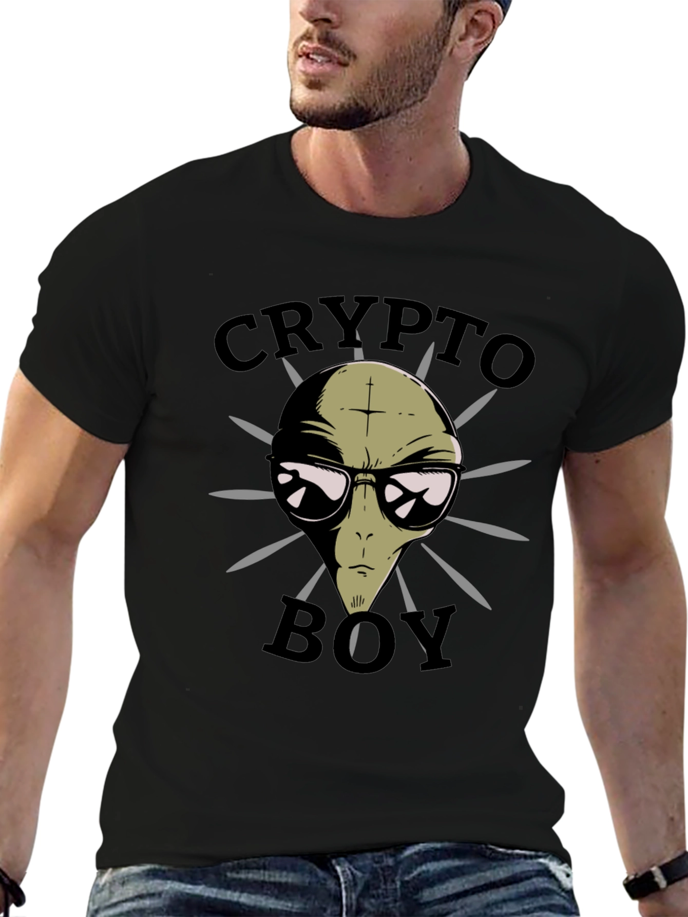 Crypto Boy Alien Graphic T-Shirt - Black