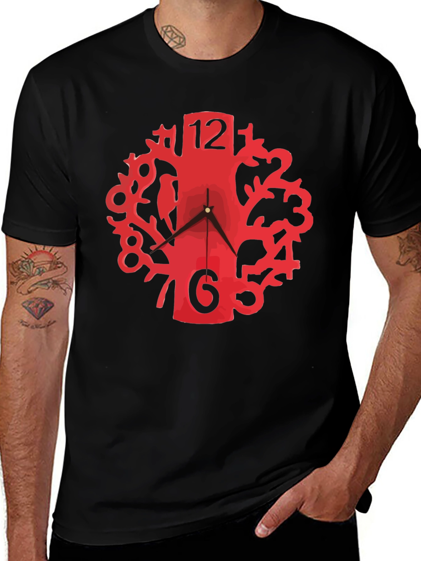 Quirky Clock Tree Black Tee