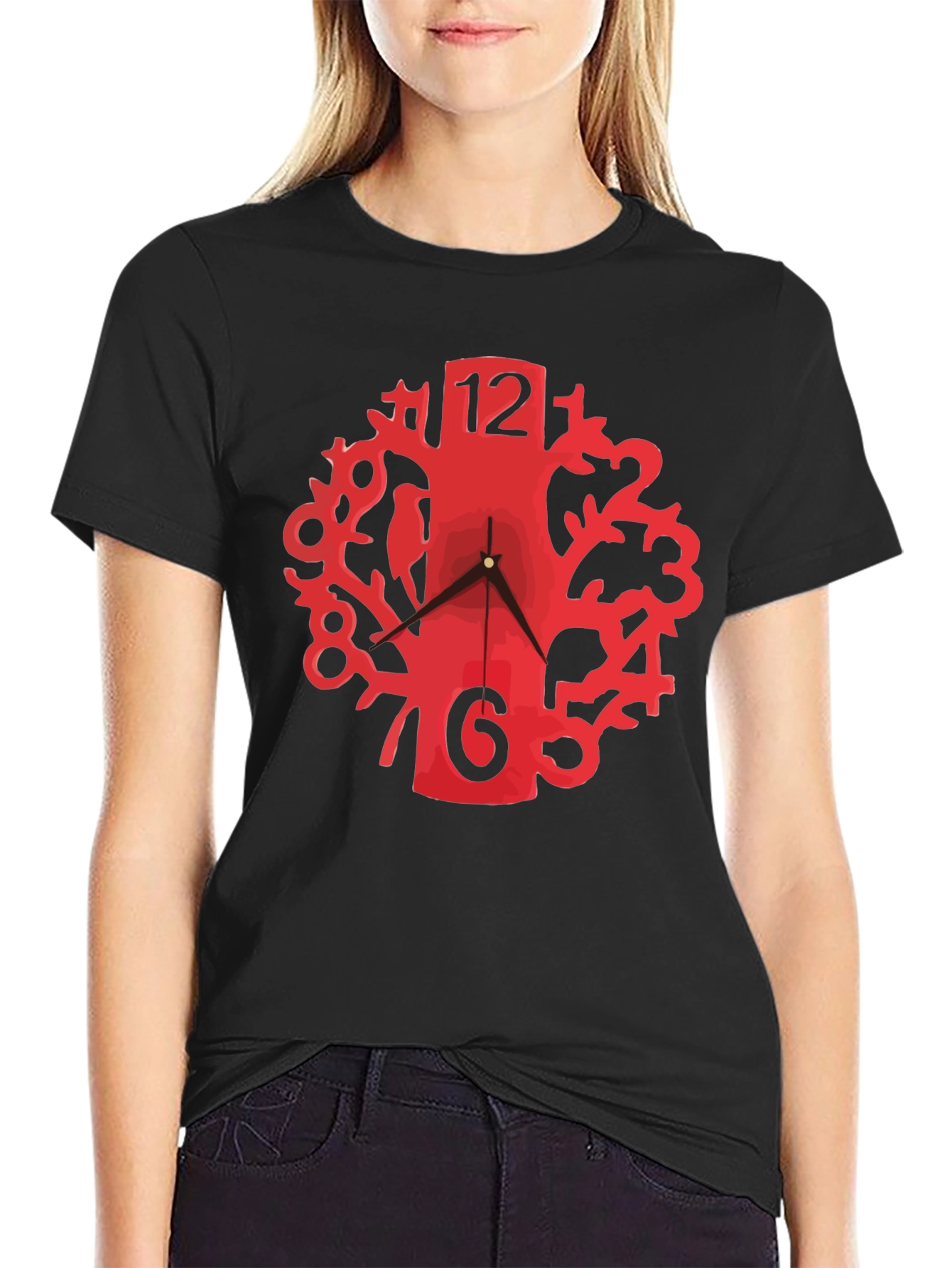 Quirky Clock Tree Black Tee