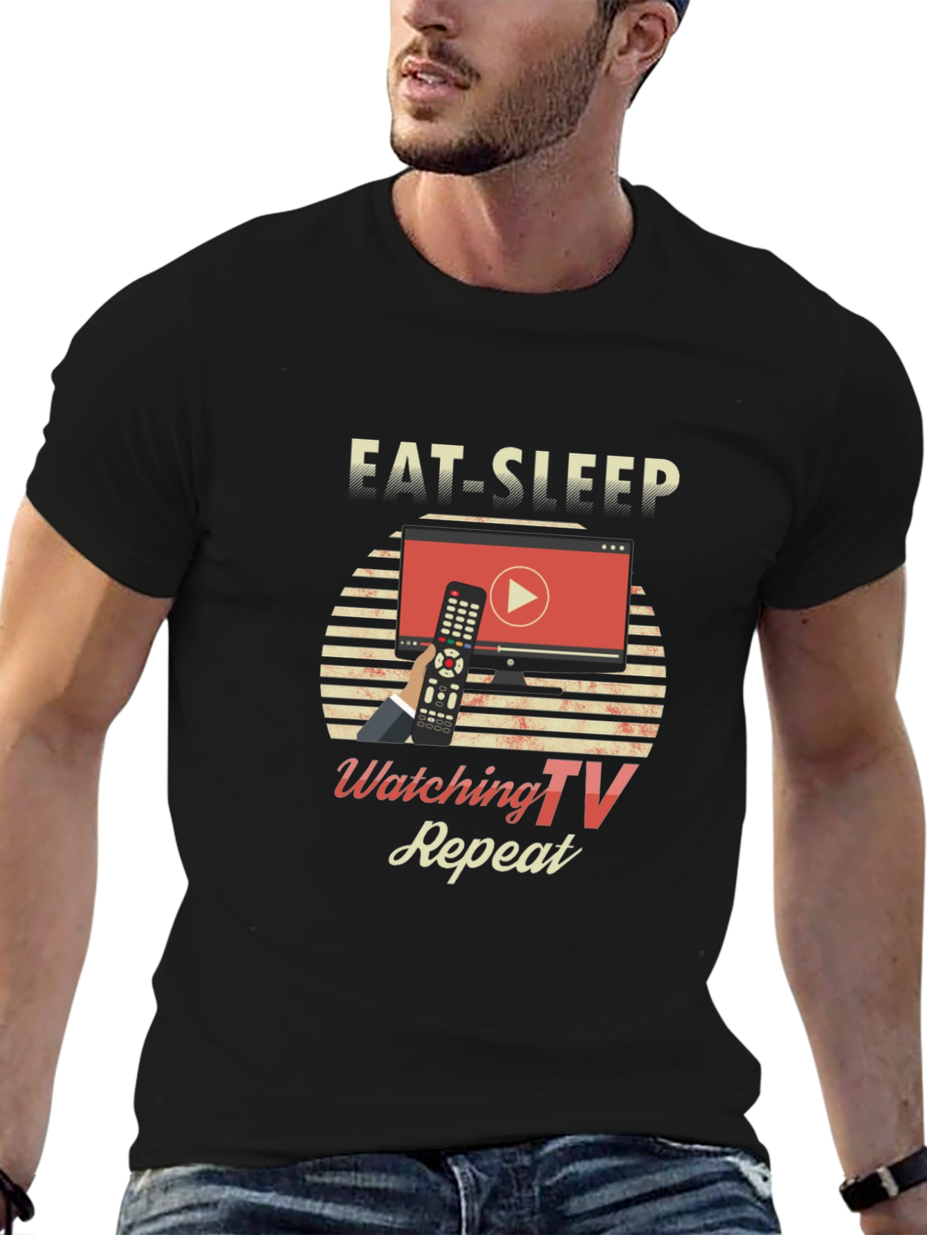 Eat Sleep Watch TV Repeat Black T-Shirt
