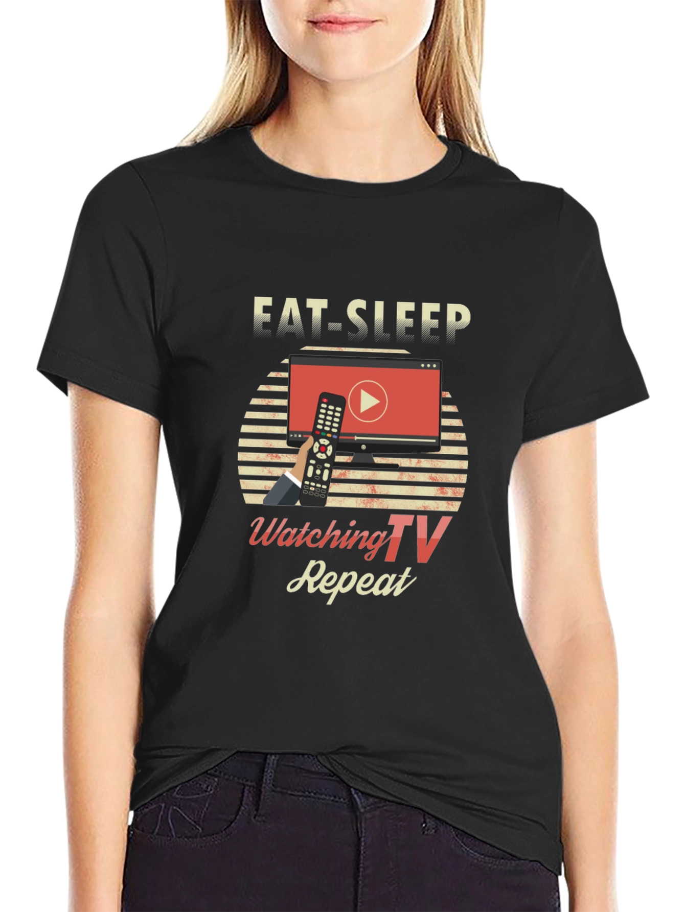 Eat Sleep Watch TV Repeat Black T-Shirt